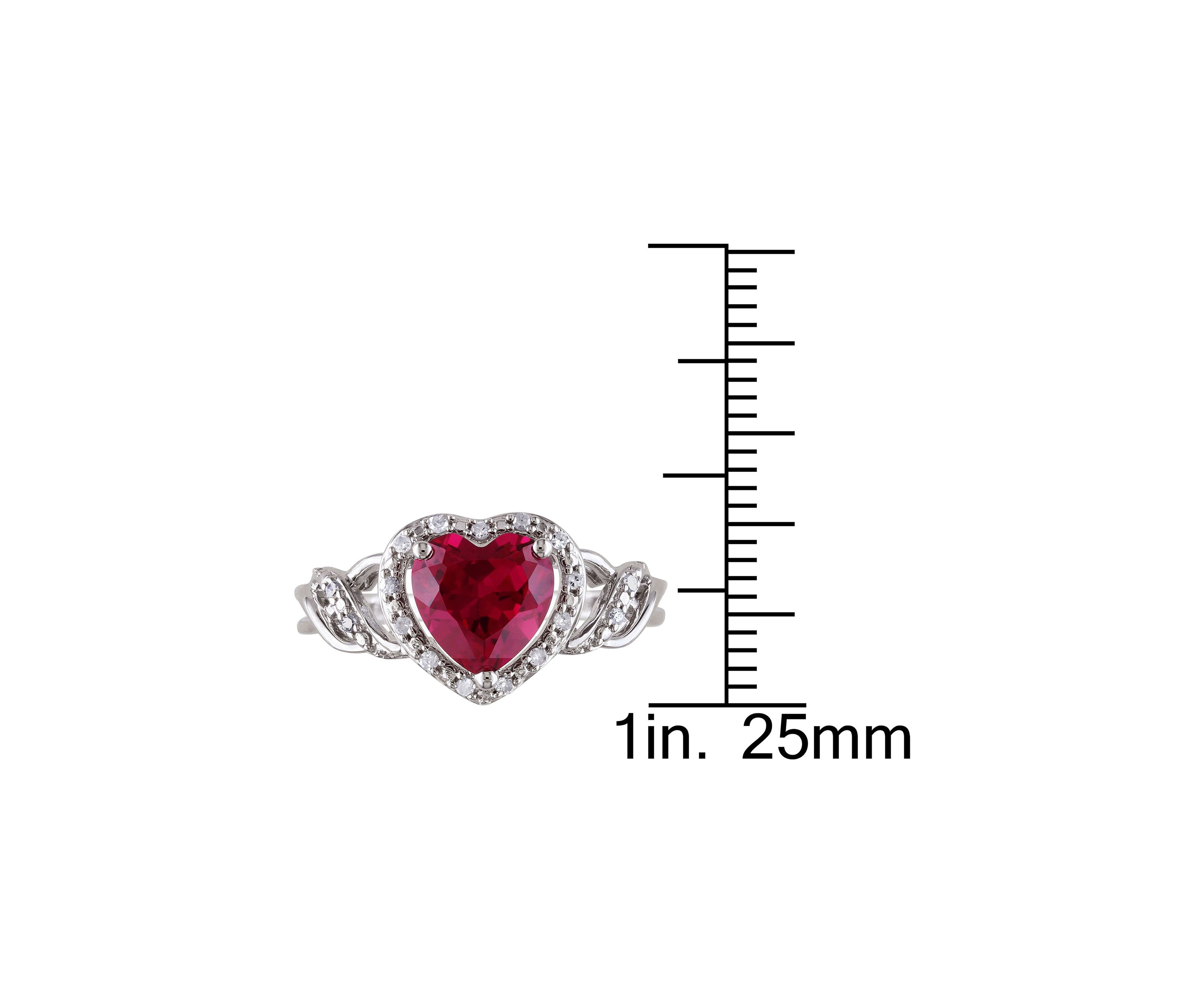 Lab Created 1/10 CT TW Diamond and Created Ruby Open Heart Crossover Ring in Sterling Silver
