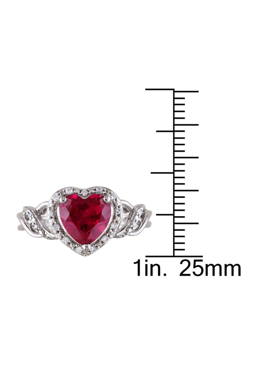 Lab Created 1/10 CT TW Diamond and Created Ruby Open Heart Crossover Ring in Sterling Silver