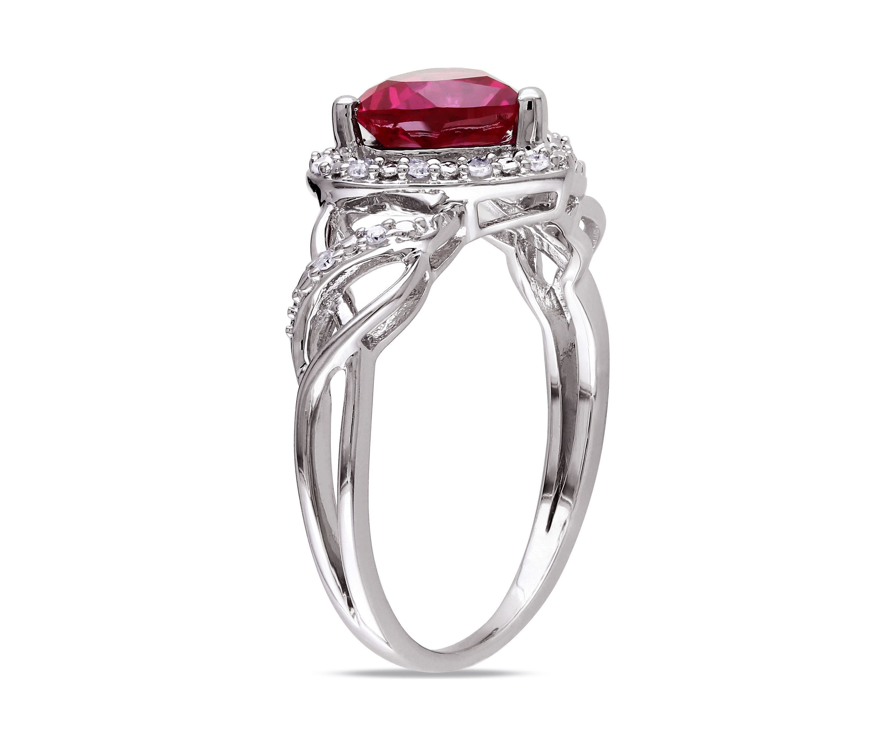Lab Created 1/10 CT TW Diamond and Created Ruby Open Heart Crossover Ring in Sterling Silver