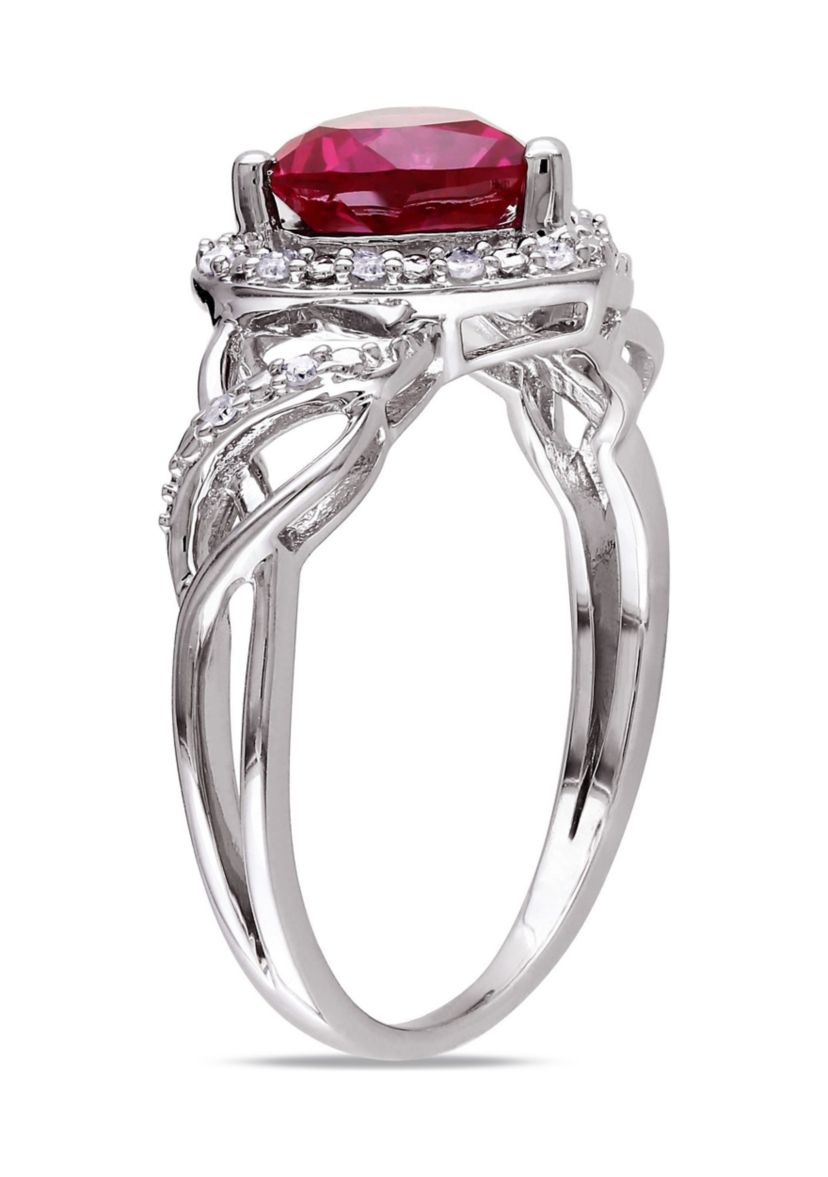 Lab Created 1/10 CT TW Diamond and Created Ruby Open Heart Crossover Ring in Sterling Silver