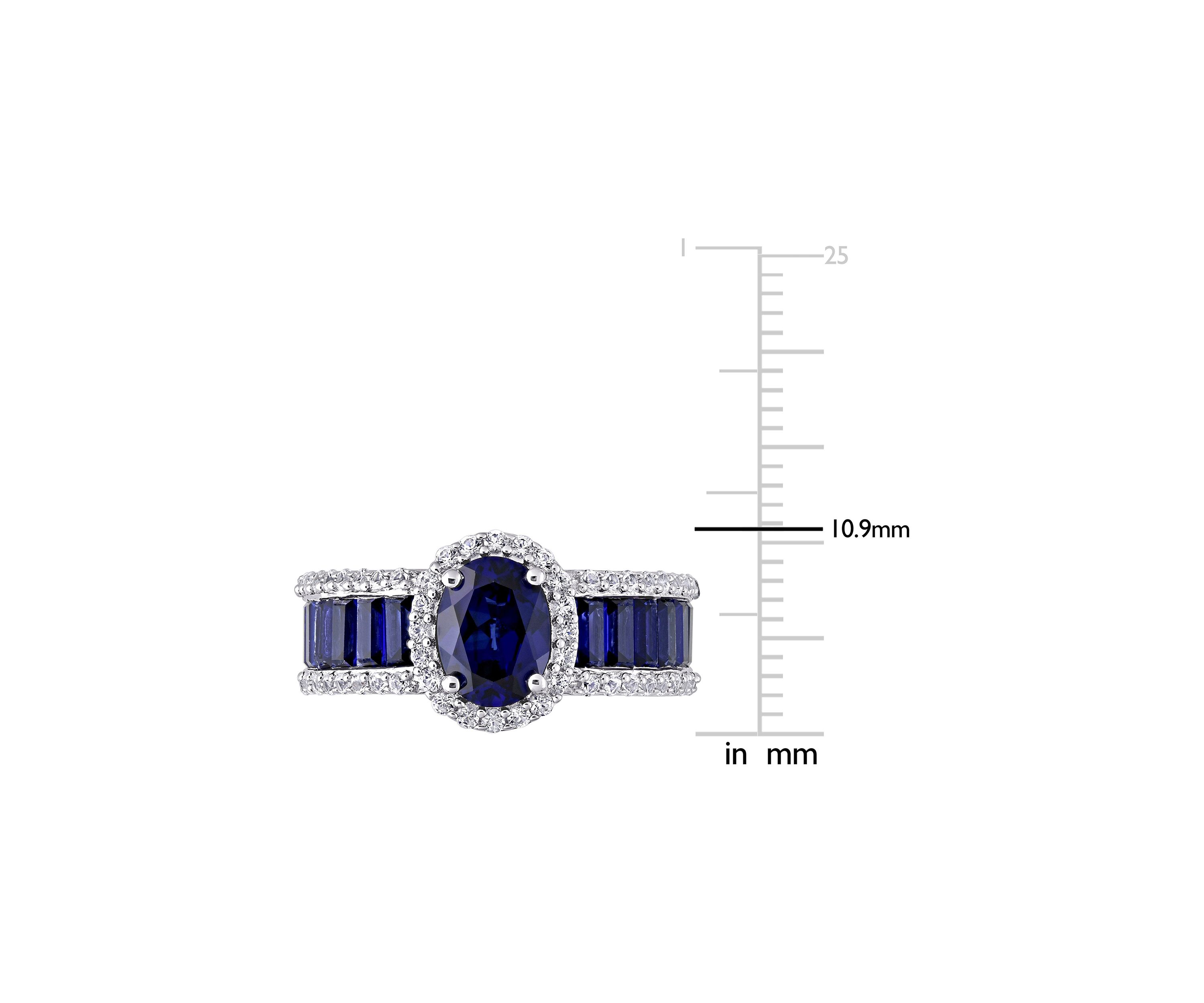 Lab Created 4 3/4 CT TGW Created Blue Sapphire and Created White Sapphire Vintage Halo Ring in Sterling Silver