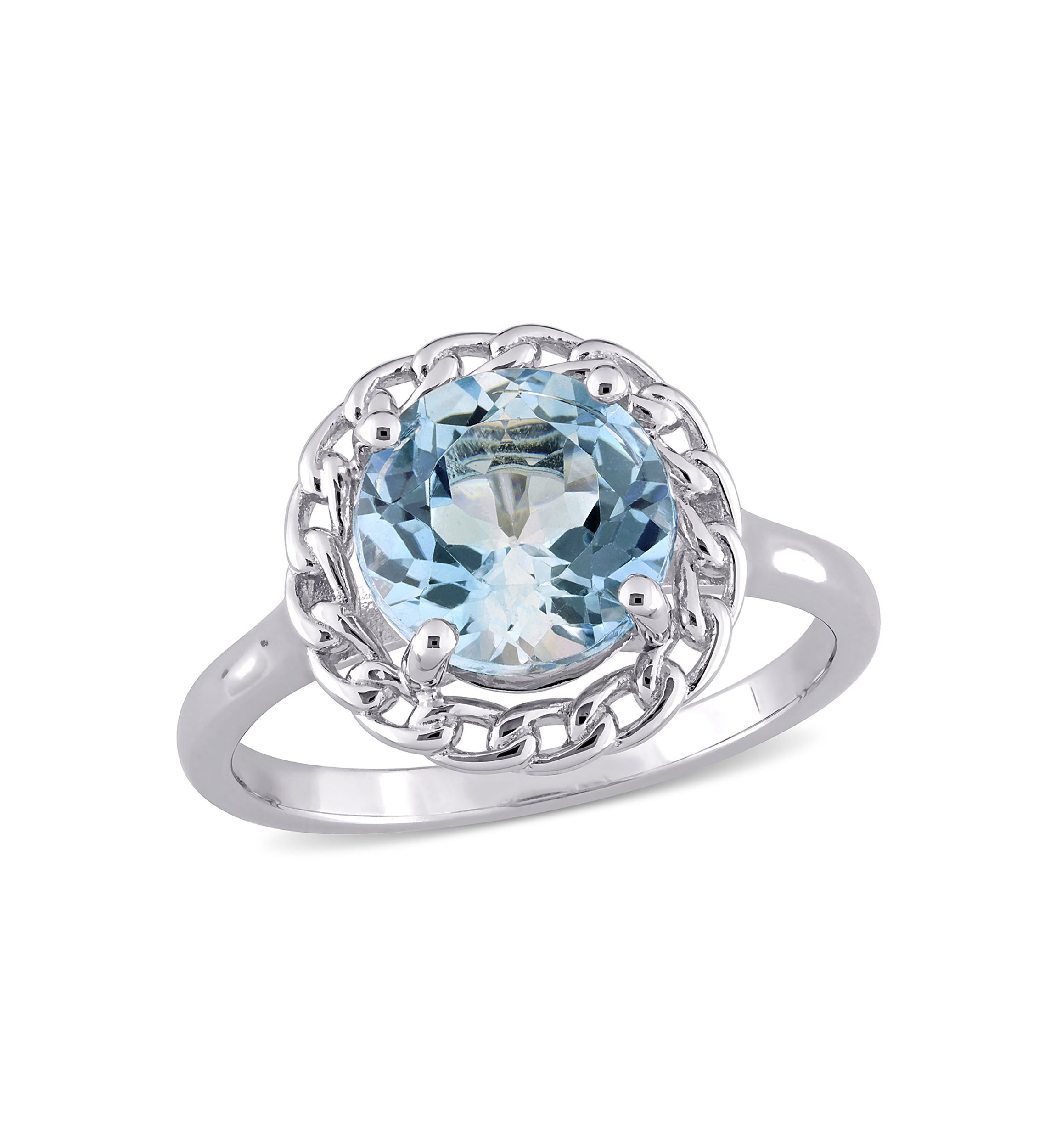 3 1/2 CT TGW Sky Blue Topaz Halo Ring in Sterling Silver