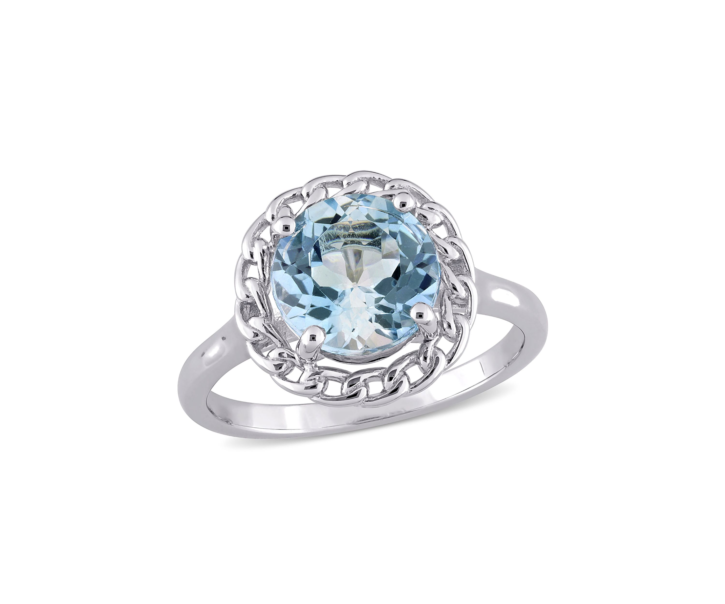 3 1/2 CT TGW Sky Blue Topaz Halo Ring in Sterling Silver