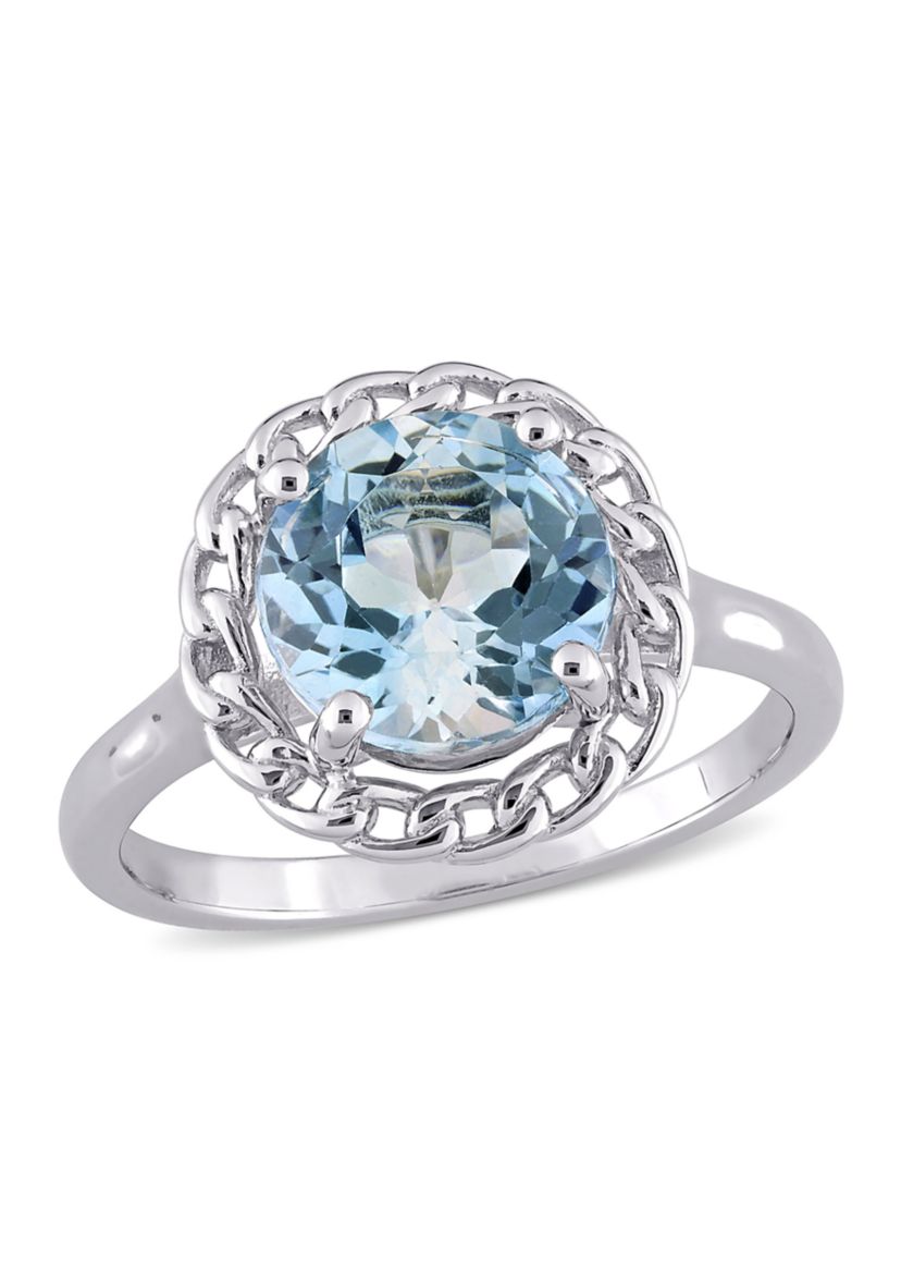 3 1/2 CT TGW Sky Blue Topaz Halo Ring in Sterling Silver