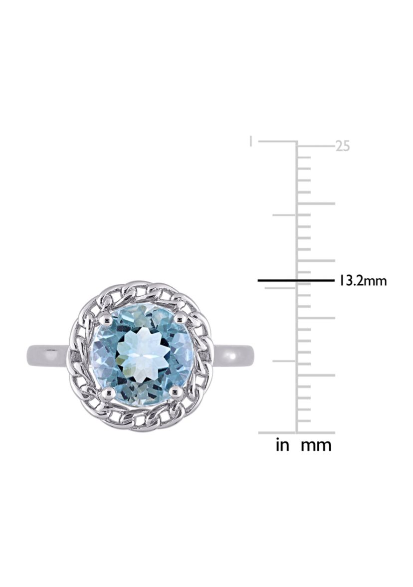 3 1/2 CT TGW Sky Blue Topaz Halo Ring in Sterling Silver