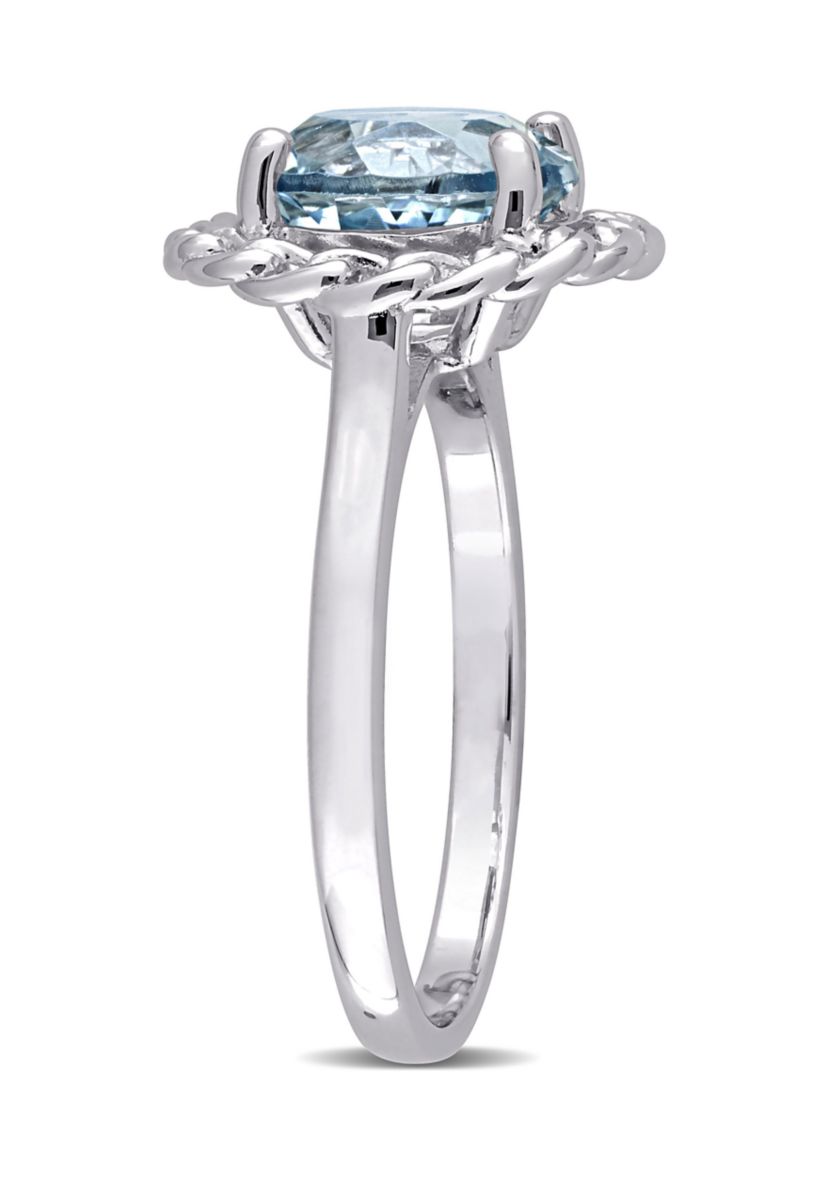 3 1/2 CT TGW Sky Blue Topaz Halo Ring in Sterling Silver
