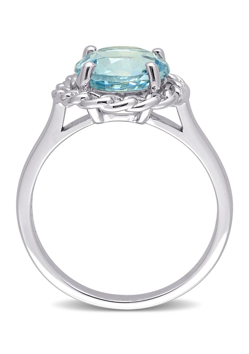 3 1/2 CT TGW Sky Blue Topaz Halo Ring in Sterling Silver