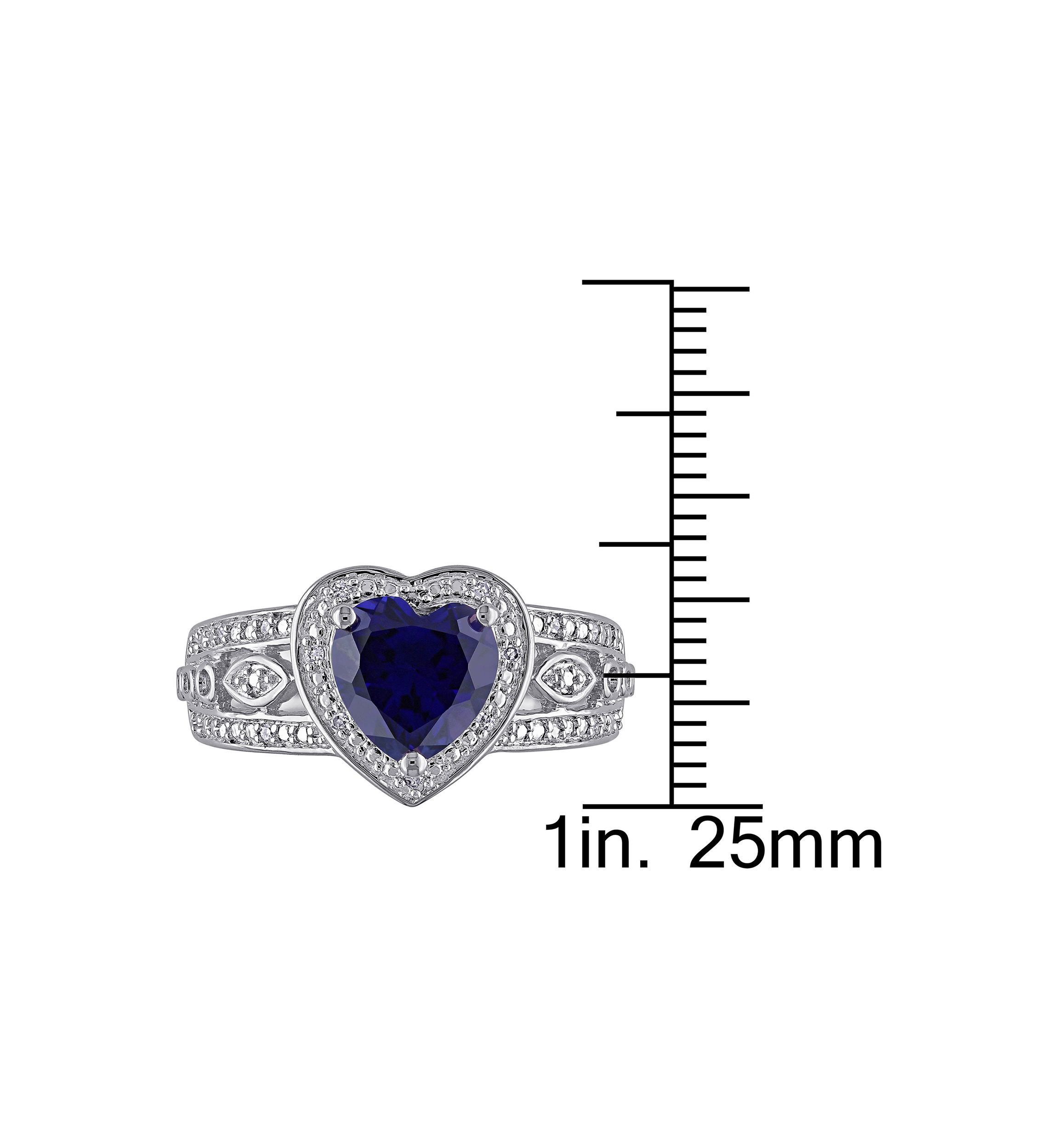 Lab Created 1/10 CT TW Diamond and Created Blue Sapphire Vintage Heart Ring in Sterling Silver