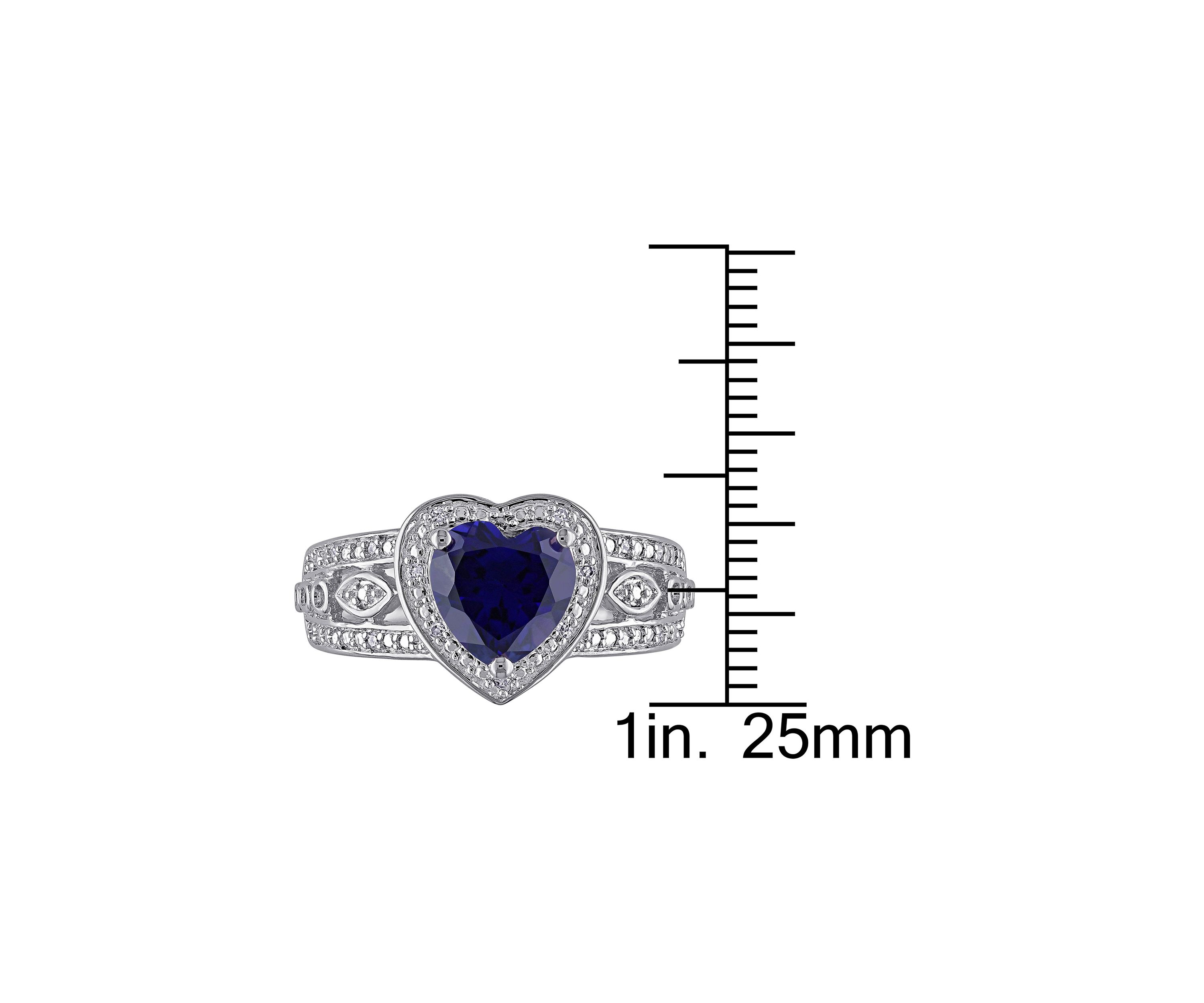 Lab Created 1/10 CT TW Diamond and Created Blue Sapphire Vintage Heart Ring in Sterling Silver