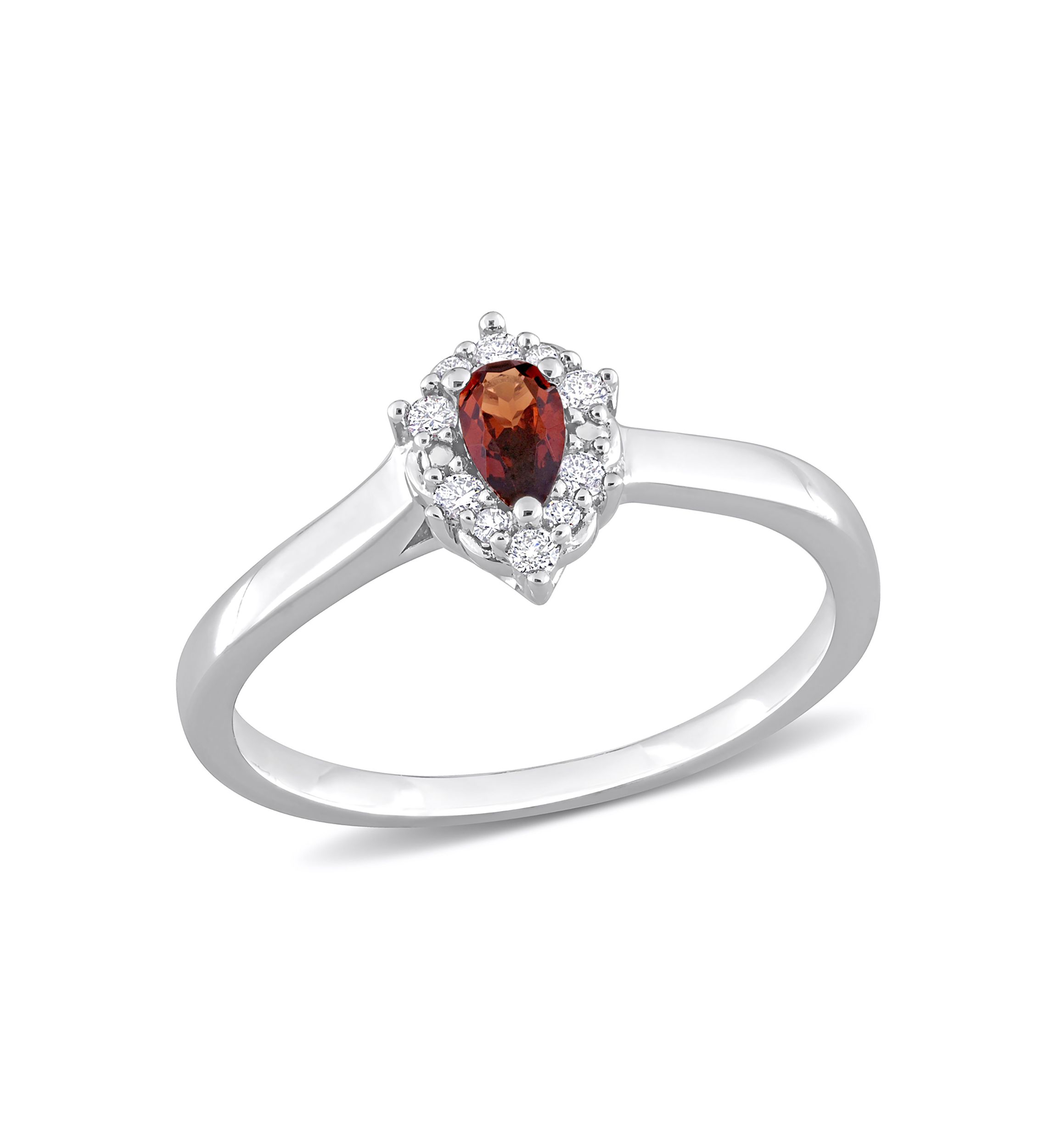 1/4 CT TGW Garnet and 1/10 CT TW Diamond Halo Ring in Sterling Silver