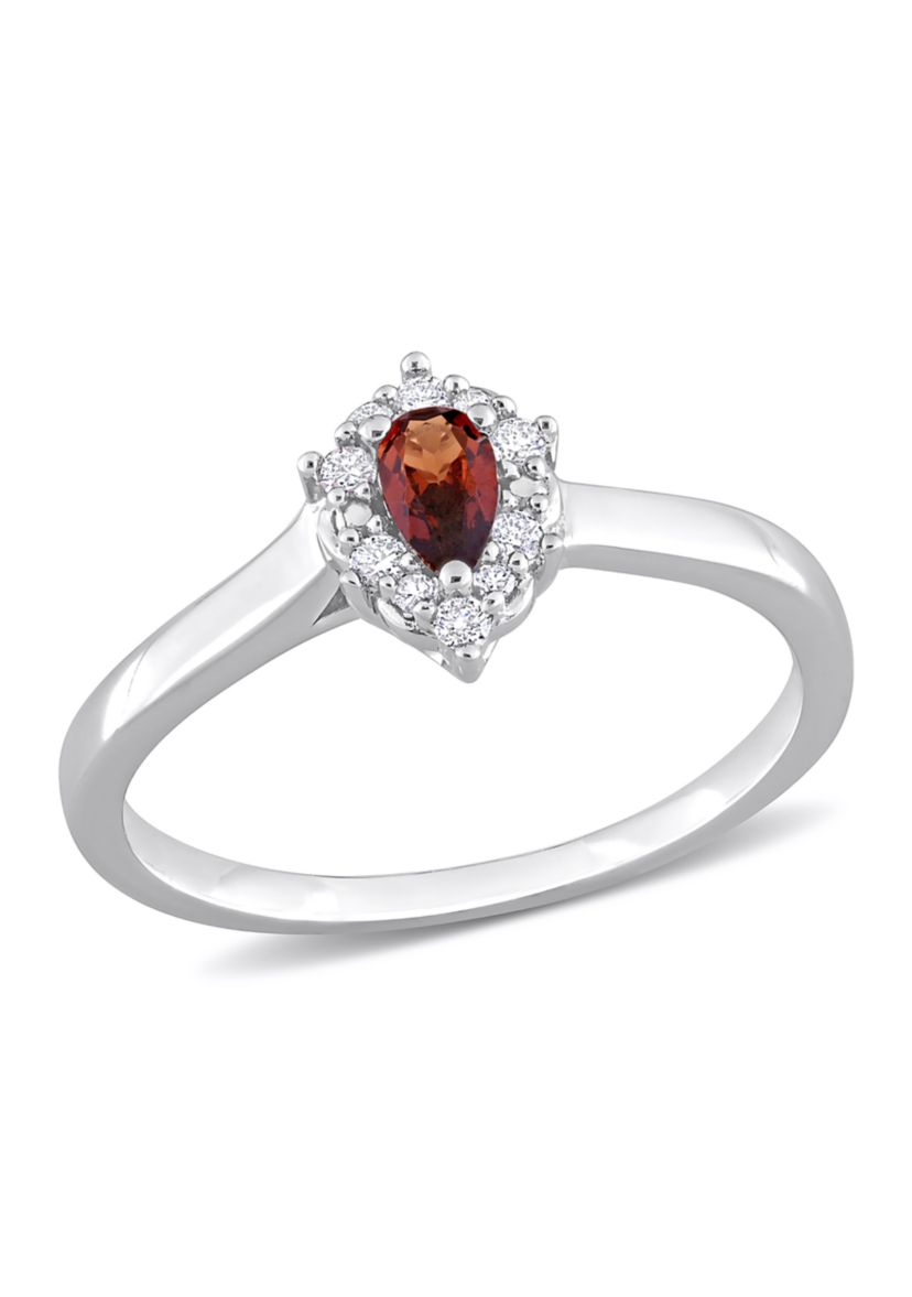 1/4 CT TGW Garnet and 1/10 CT TW Diamond Halo Ring in Sterling Silver