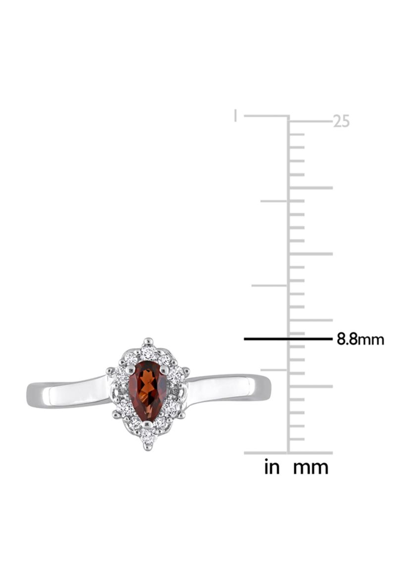 1/4 CT TGW Garnet and 1/10 CT TW Diamond Halo Ring in Sterling Silver