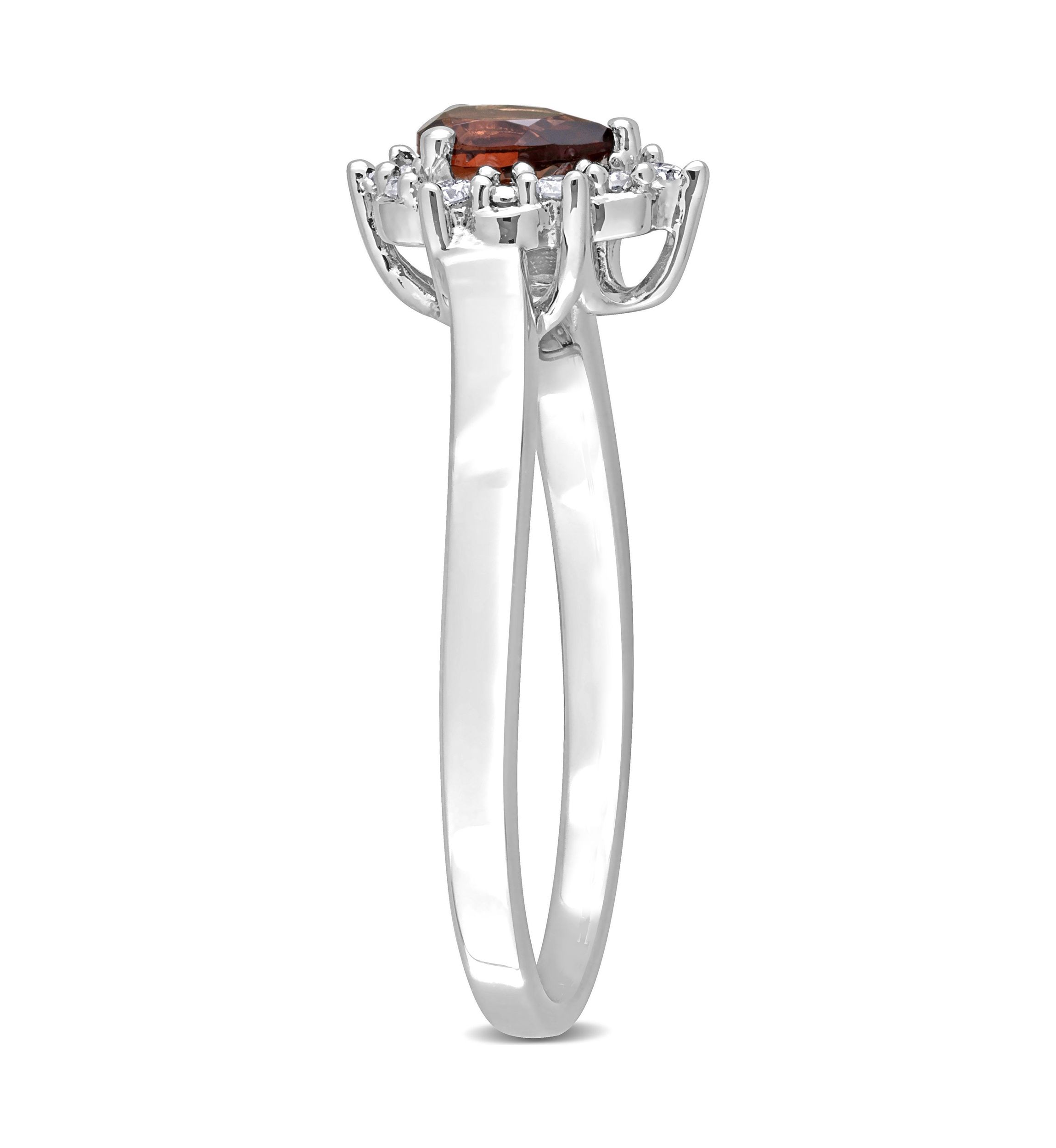 1/4 CT TGW Garnet and 1/10 CT TW Diamond Halo Ring in Sterling Silver