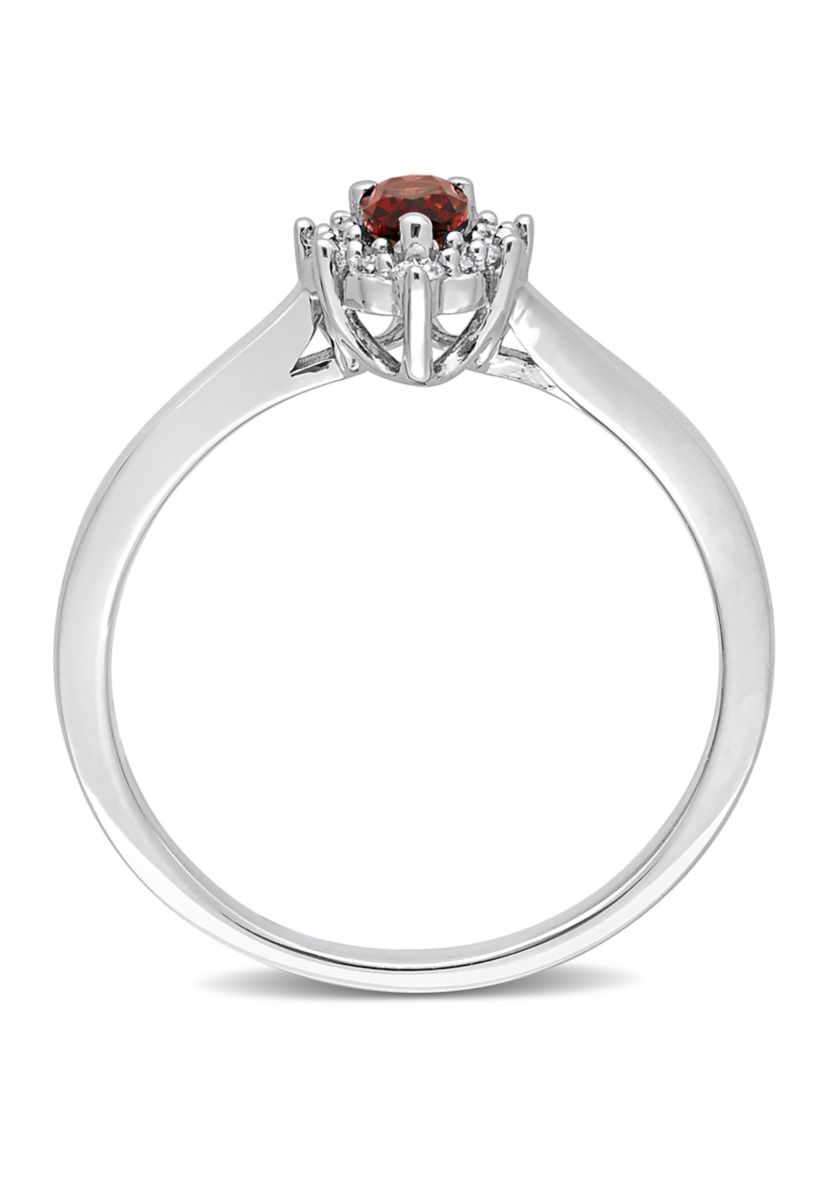 1/4 CT TGW Garnet and 1/10 CT TW Diamond Halo Ring in Sterling Silver