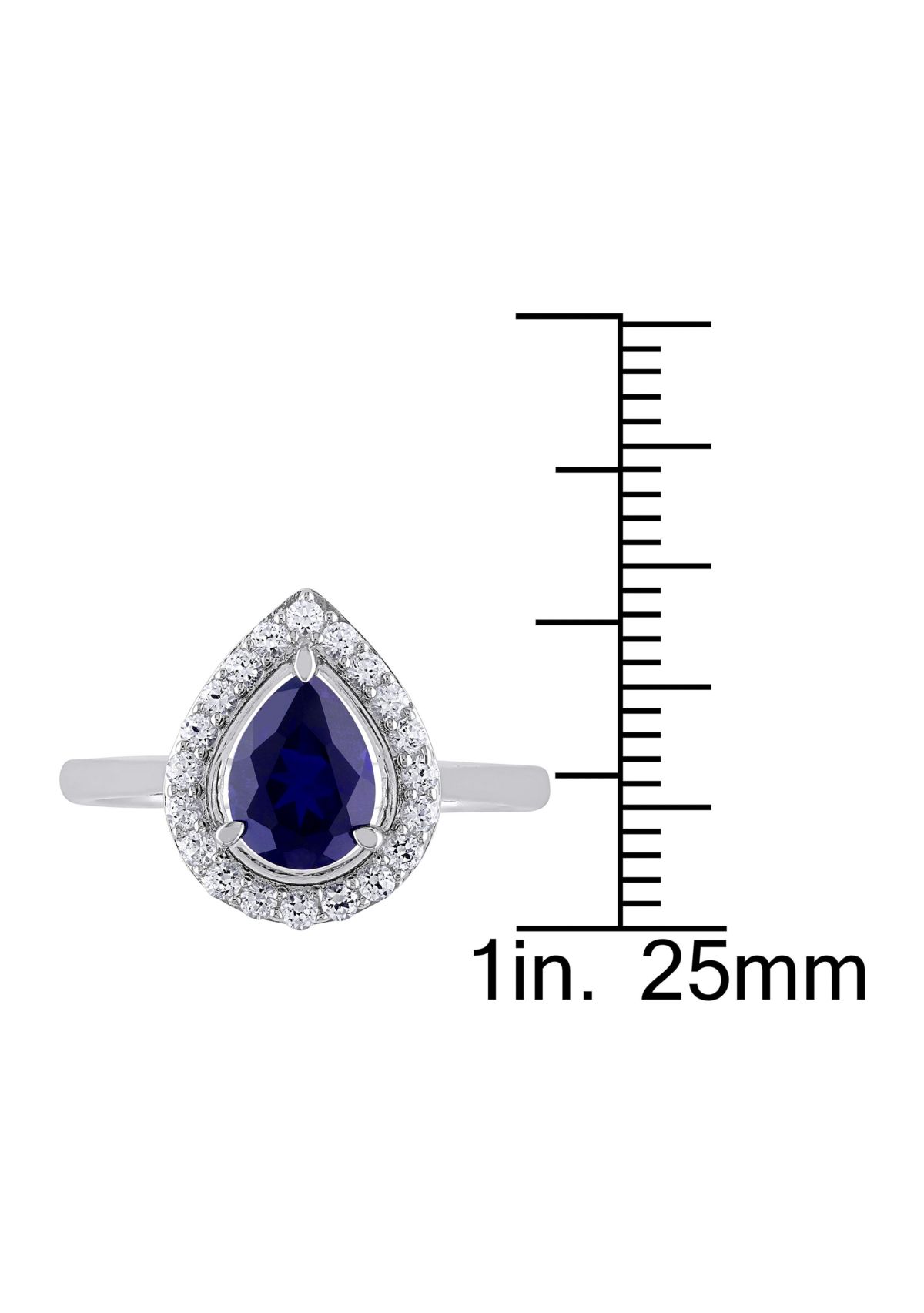 Lab Created Created Blue and Created White Sapphire Teardrop Halo Ring in Sterling Silver