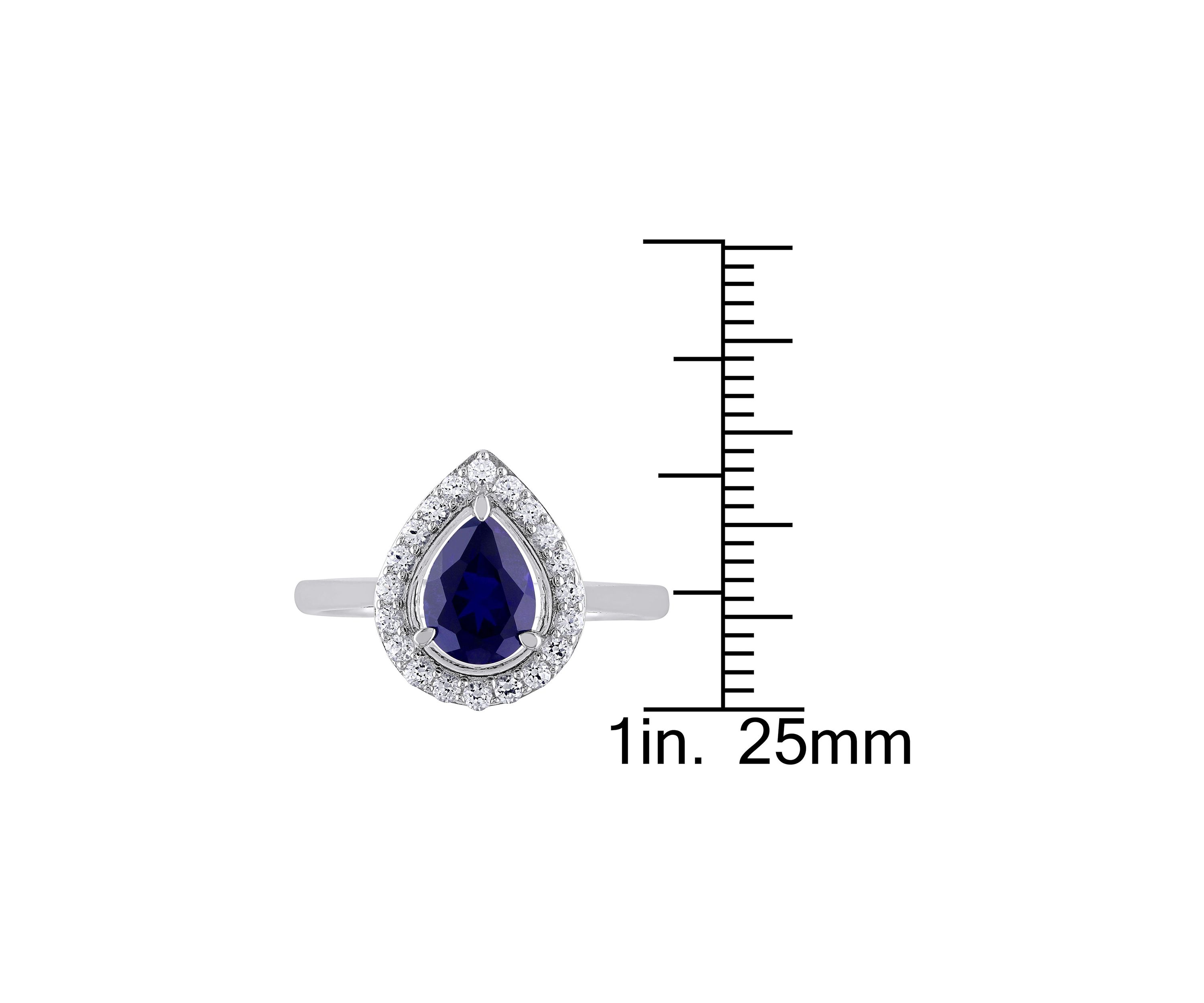 Lab Created Created Blue and Created White Sapphire Teardrop Halo Ring in Sterling Silver