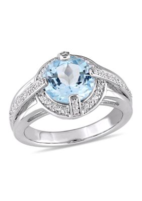 Belk & Co 3 3/4 CT TGW Sky Blue and White Topaz Halo Split Shank Ring in Sterling Silver, 6
