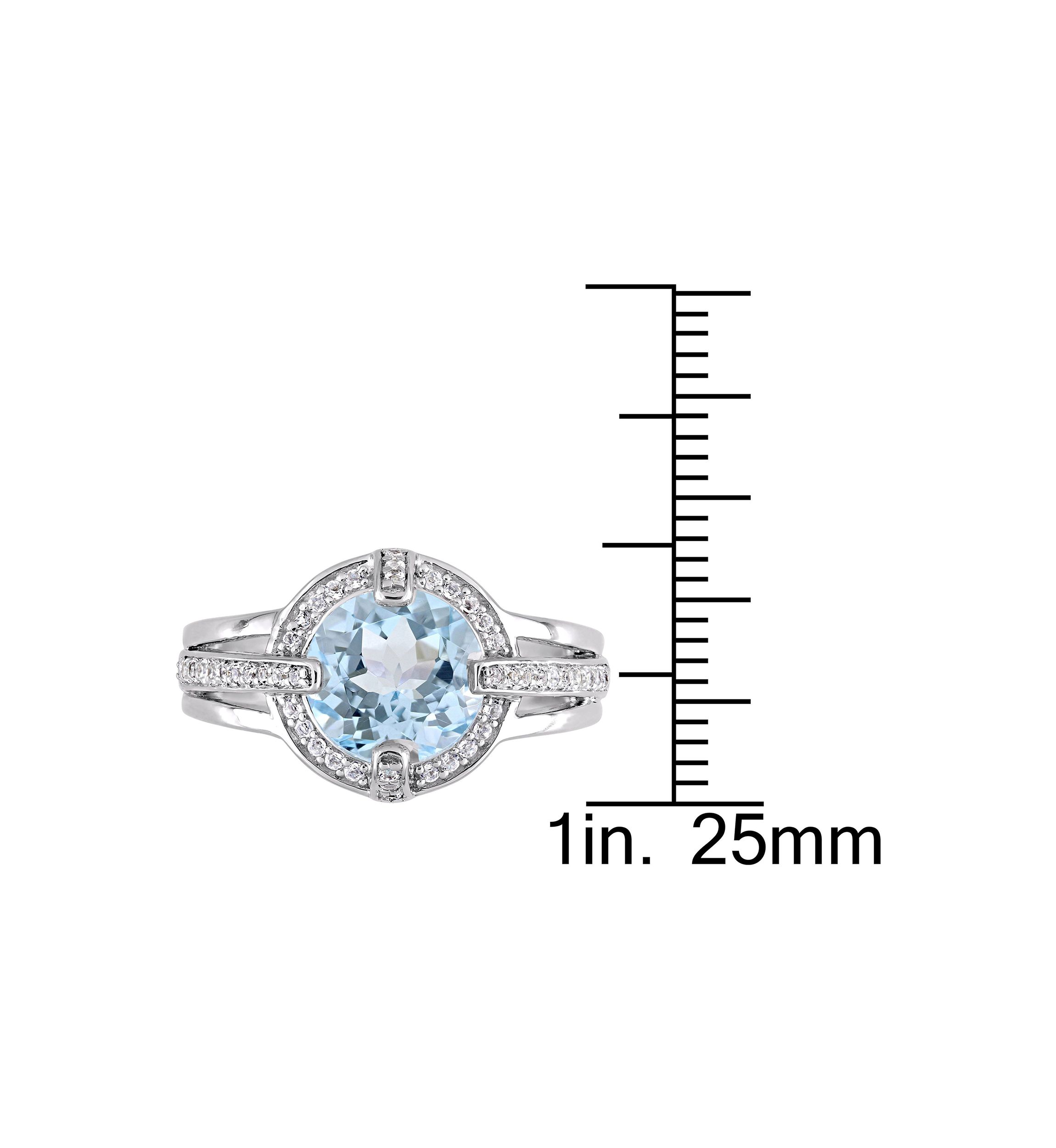 3 3/4 CT TGW Sky Blue and White Topaz Halo Split Shank Ring in Sterling Silver