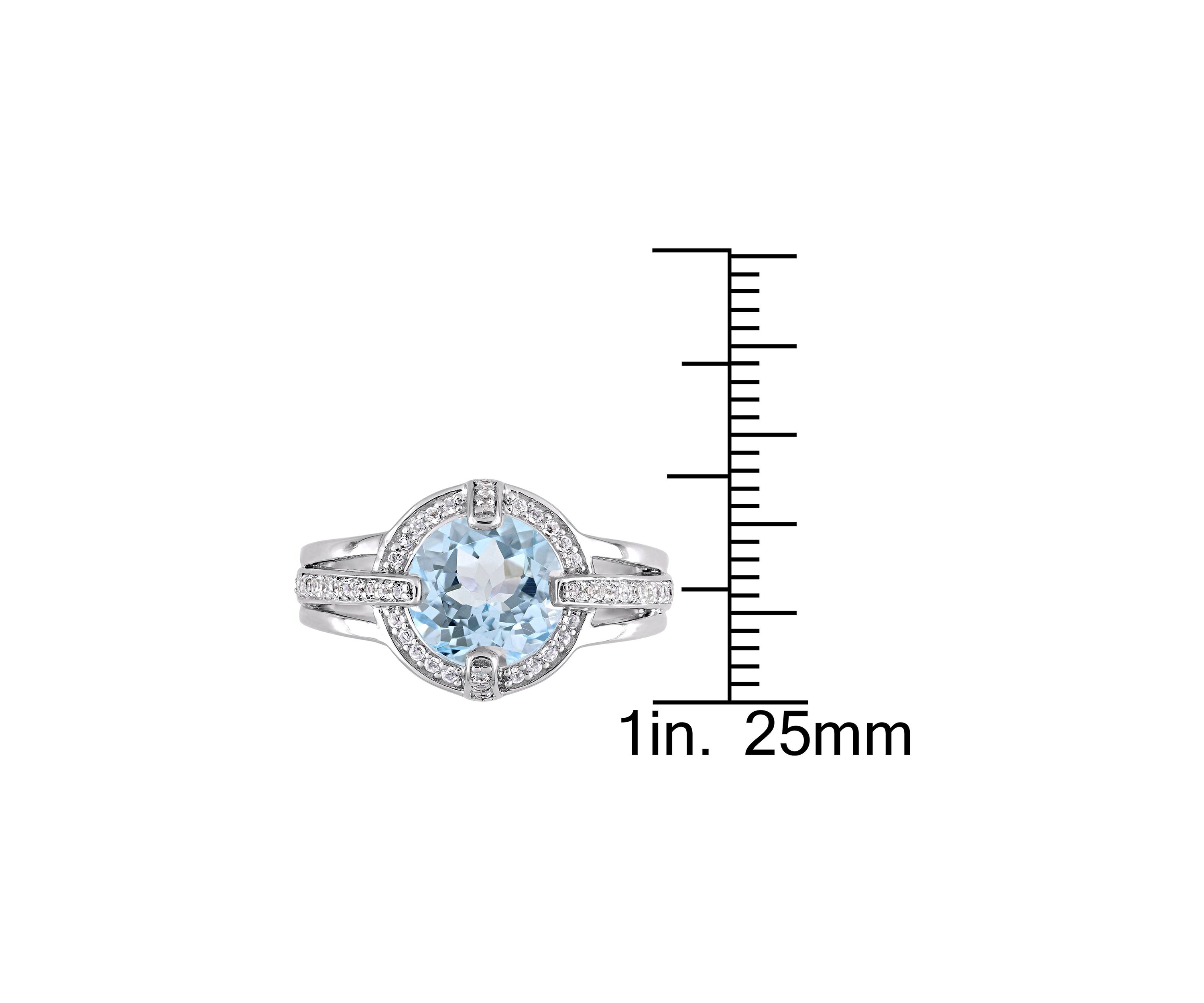 3 3/4 CT TGW Sky Blue and White Topaz Halo Split Shank Ring in Sterling Silver