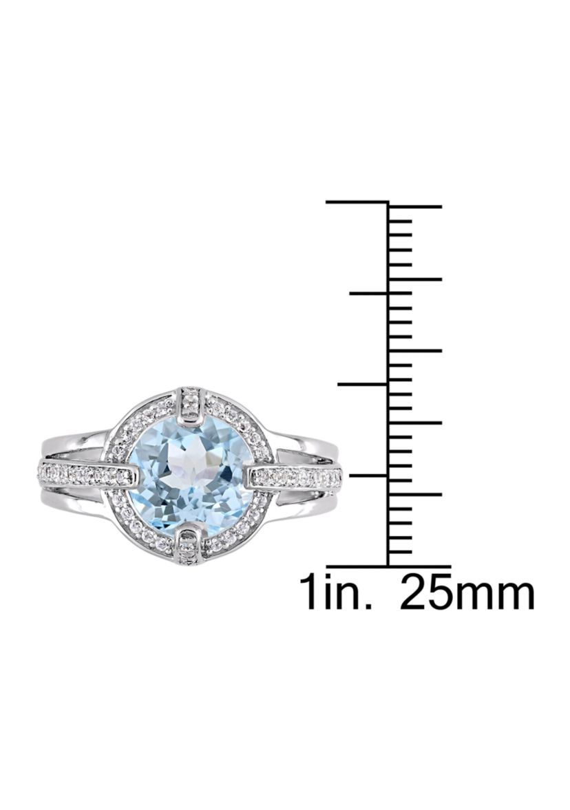 3 3/4 CT TGW Sky Blue and White Topaz Halo Split Shank Ring in Sterling Silver