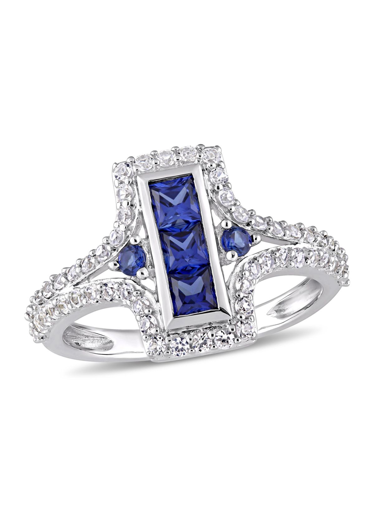 Lab Created 1-1/8 CT TGW Created Blue and Created White Sapphire Statement Ring in Sterling Silver