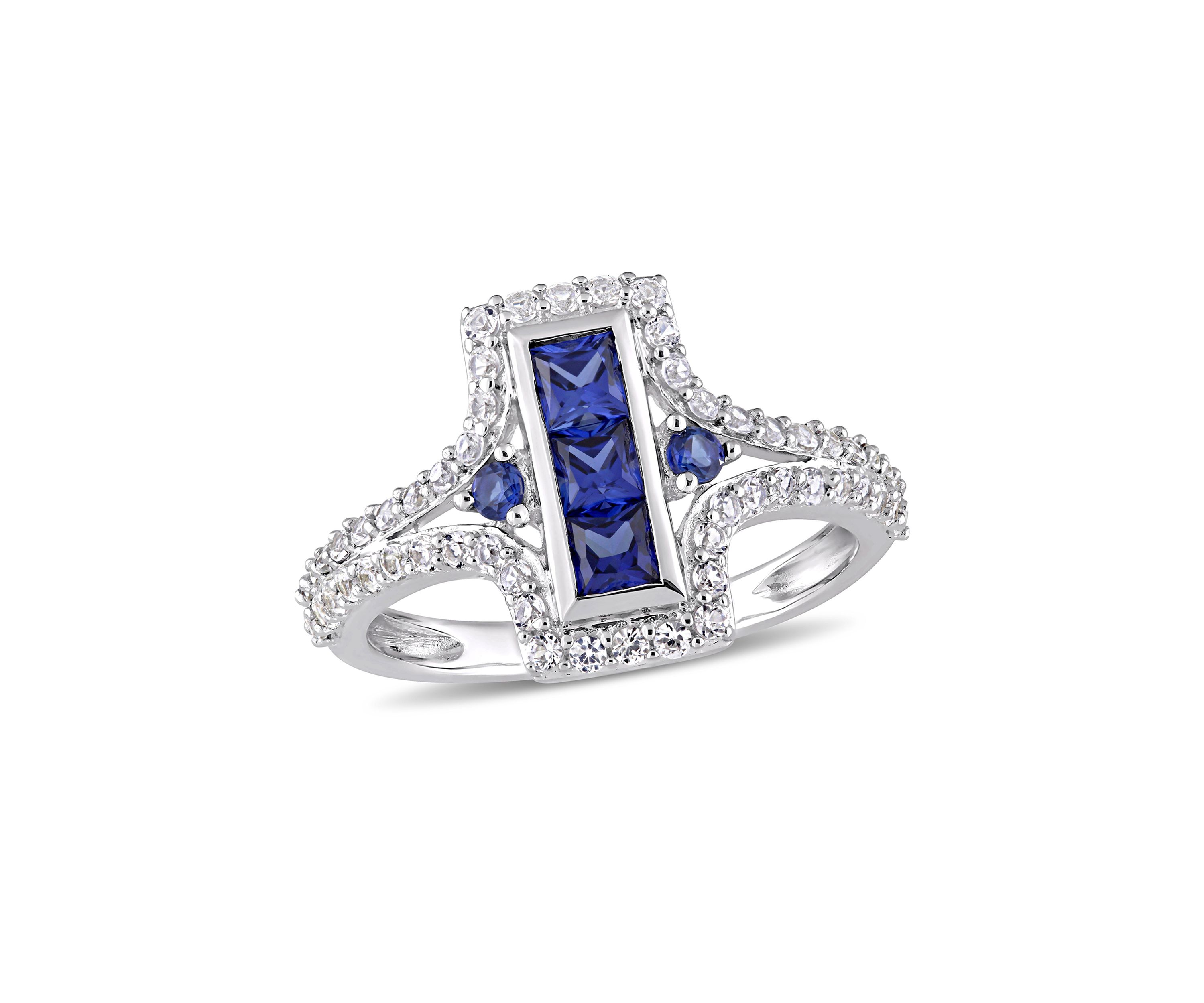 Lab Created 1-1/8 CT TGW Created Blue and Created White Sapphire Statement Ring in Sterling Silver