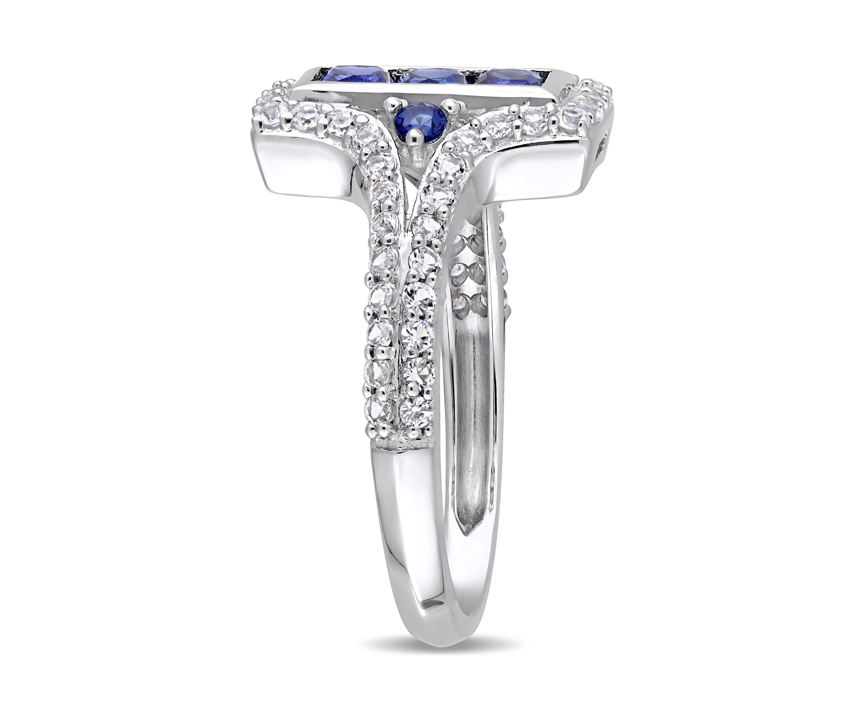 Lab Created 1-1/8 CT TGW Created Blue and Created White Sapphire Statement Ring in Sterling Silver