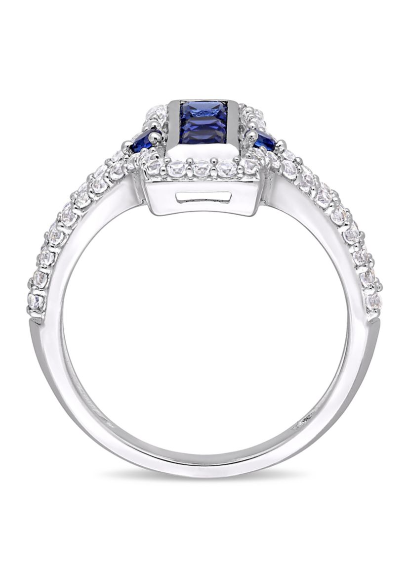 Lab Created 1-1/8 CT TGW Created Blue and Created White Sapphire Statement Ring in Sterling Silver