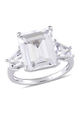 Belk & Co 8 7/8 CT TGW Emerald and Tapered-Cut White Topaz 3-Stone Ring in Sterling Silver, 5