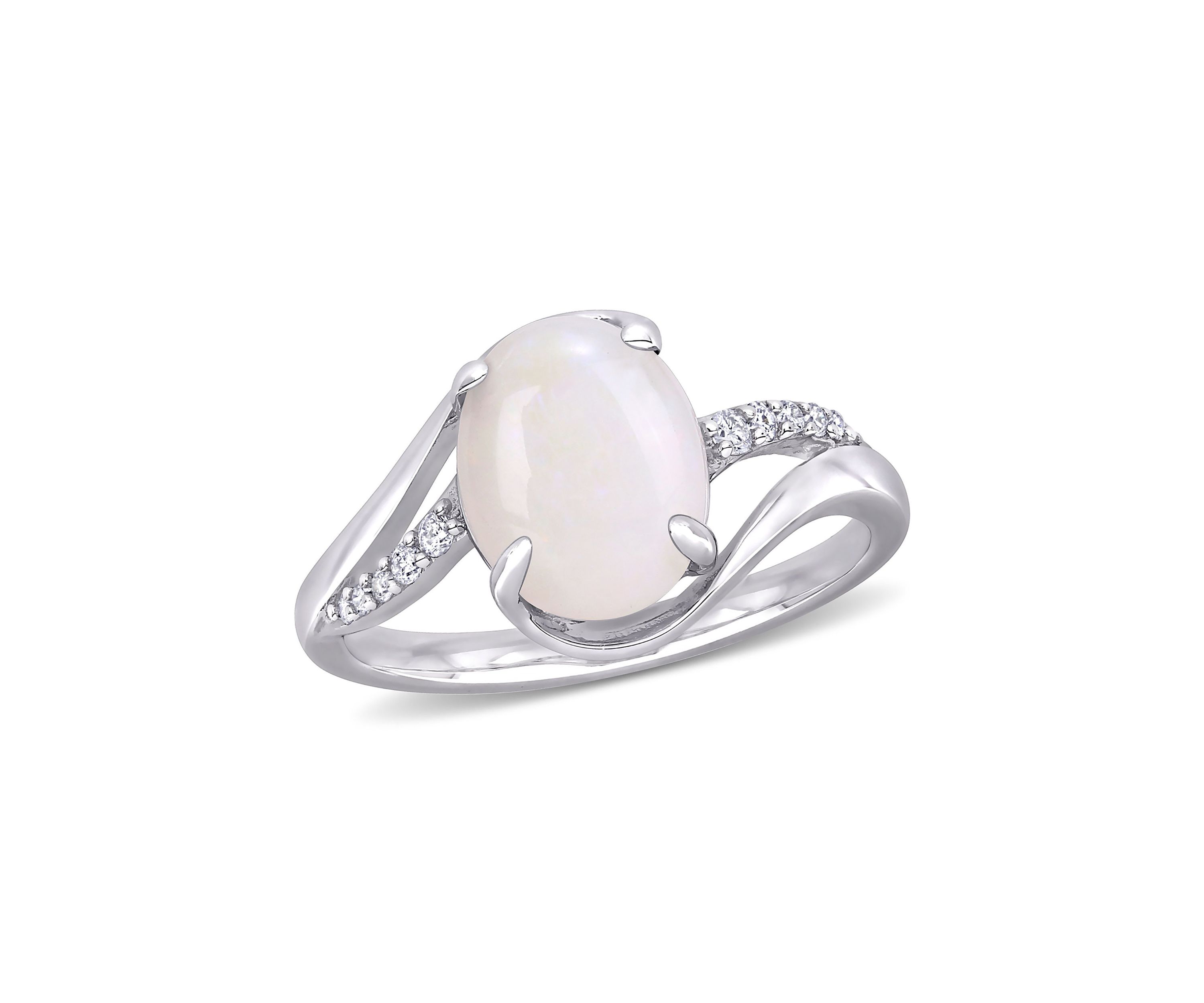 Opal and 1/10 CT TW Diamond Oval Twist Ring in Sterling Silver