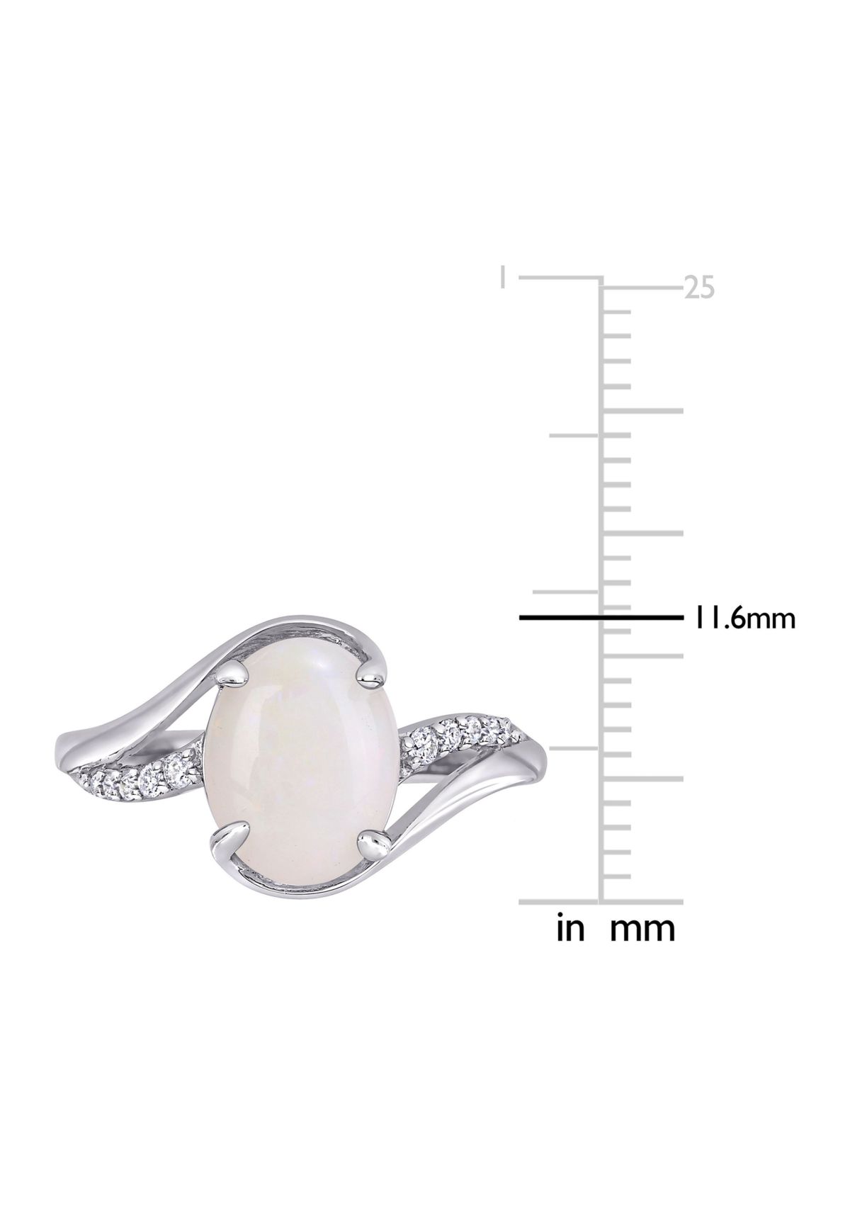 Opal and 1/10 CT TW Diamond Oval Twist Ring in Sterling Silver