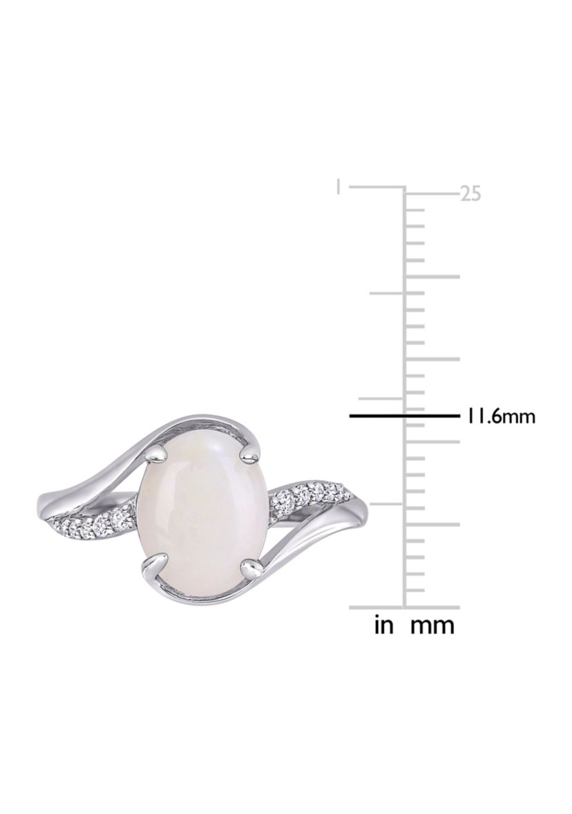 Opal and 1/10 CT TW Diamond Oval Twist Ring in Sterling Silver