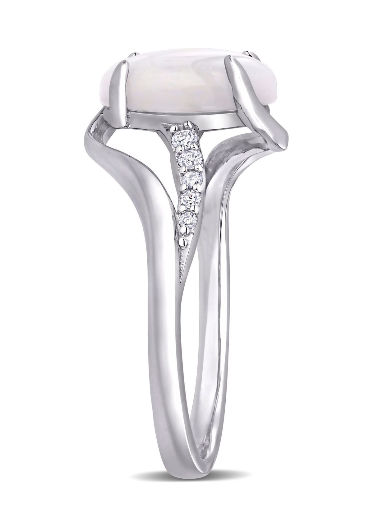 Opal and 1/10 CT TW Diamond Oval Twist Ring in Sterling Silver