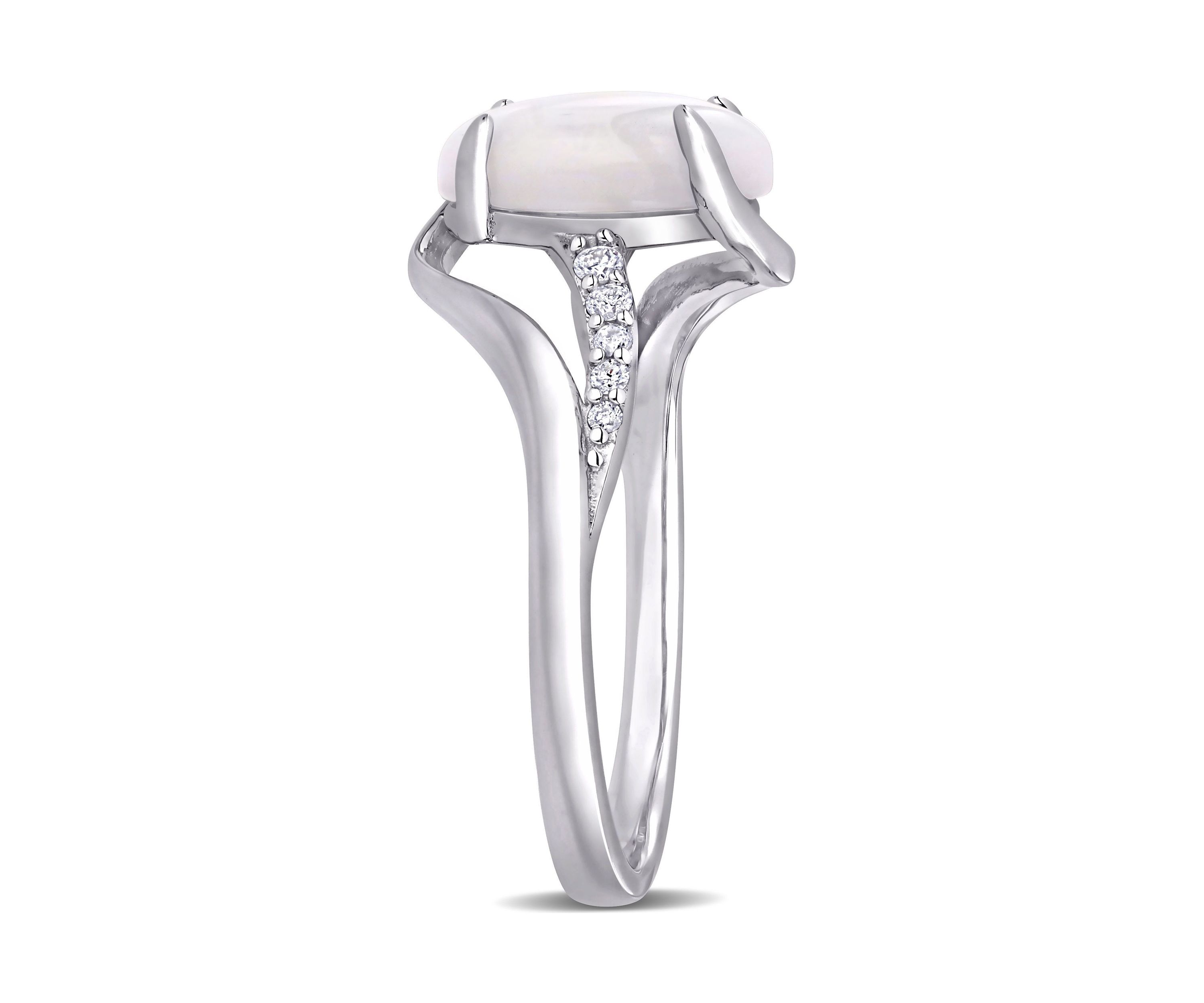 Opal and 1/10 CT TW Diamond Oval Twist Ring in Sterling Silver