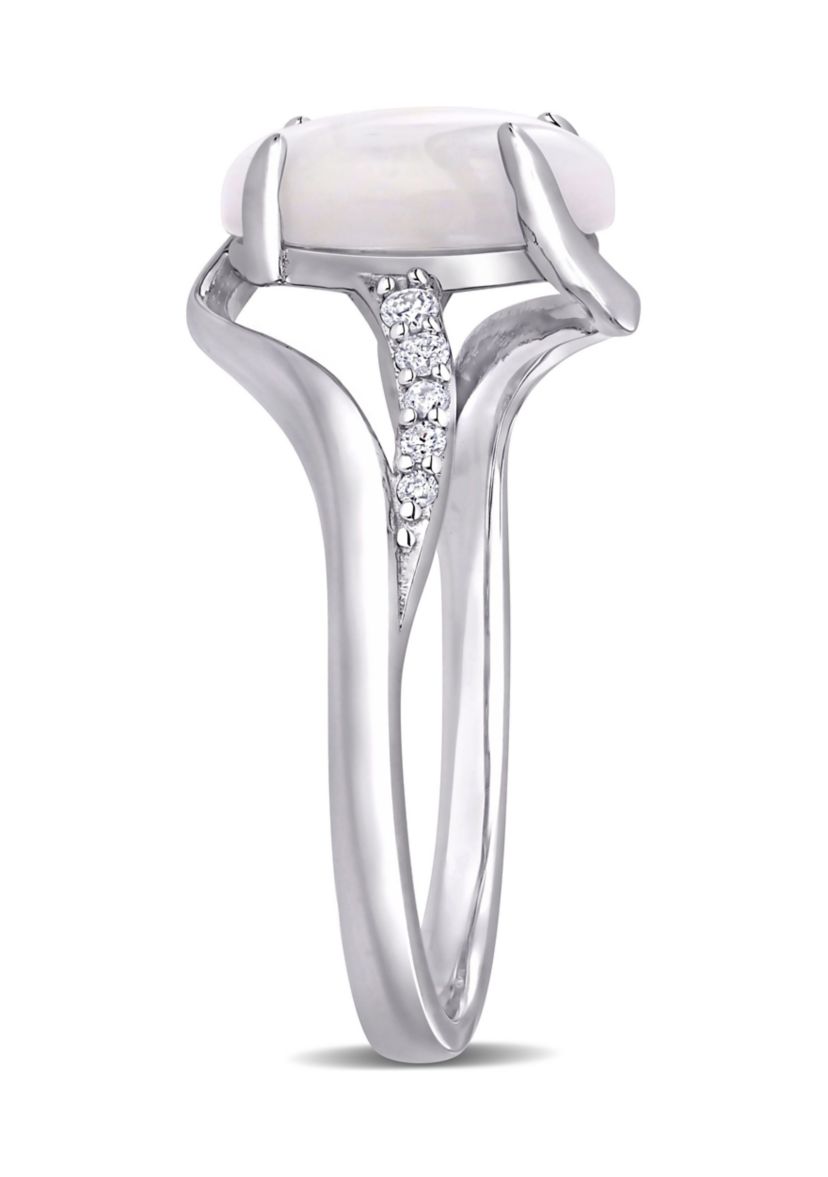 Opal and 1/10 CT TW Diamond Oval Twist Ring in Sterling Silver