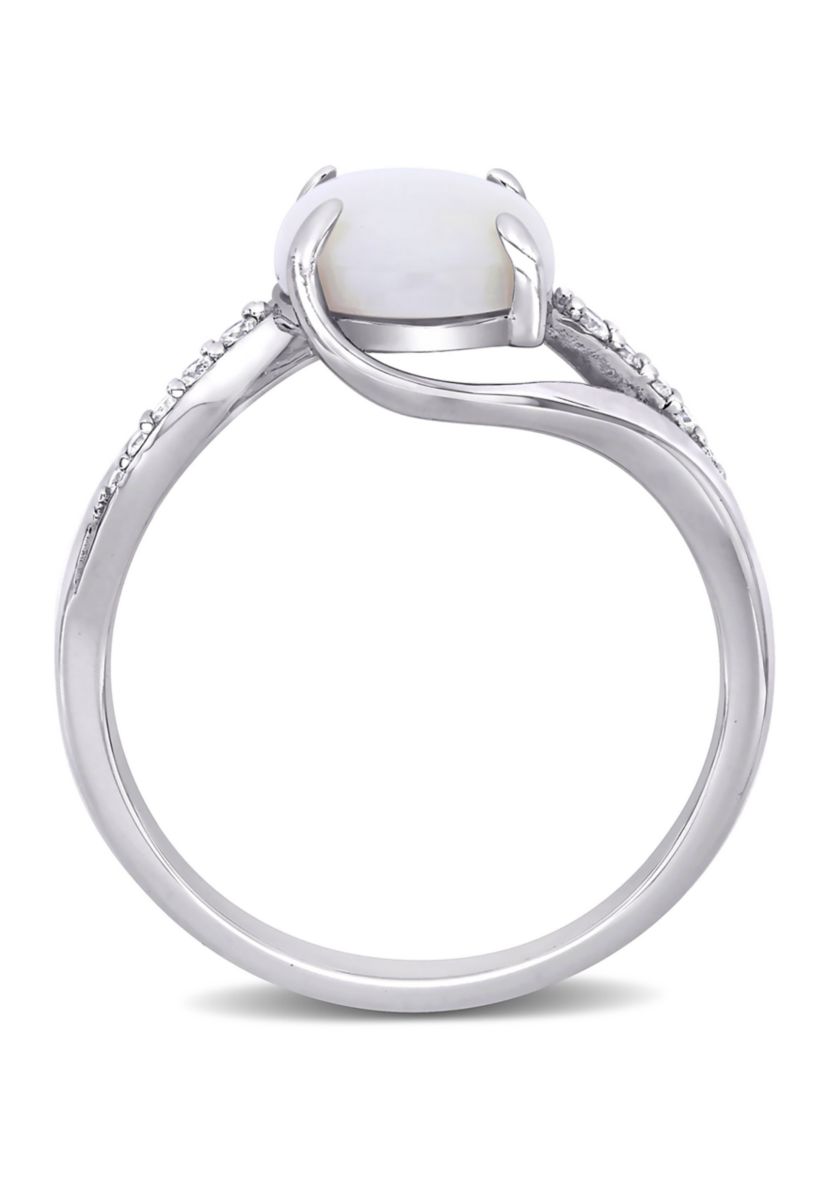 Opal and 1/10 CT TW Diamond Oval Twist Ring in Sterling Silver