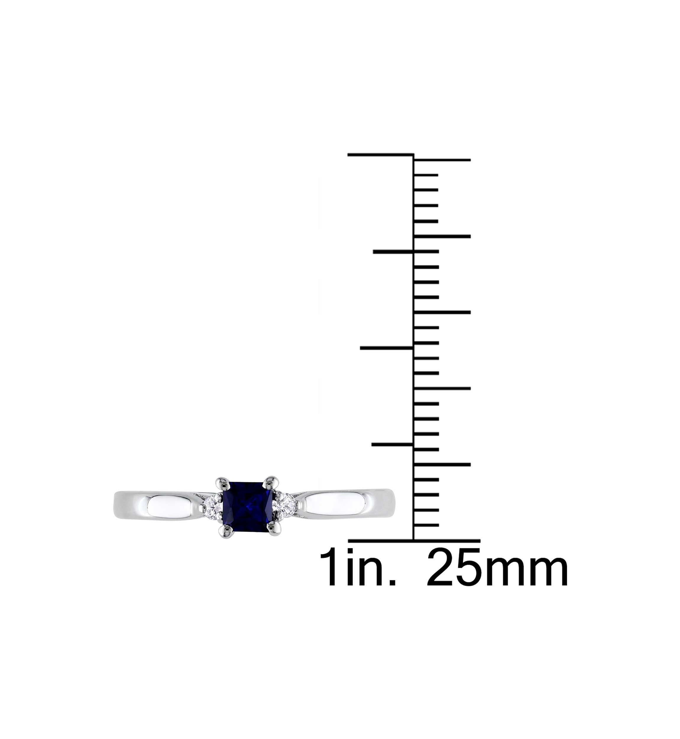 Lab Created Princess Cut Created Blue Sapphire and Diamond Accent Ring in Sterling Silver
