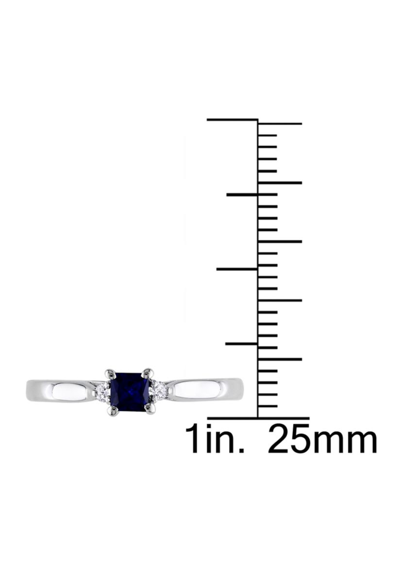 Lab Created Princess Cut Created Blue Sapphire and Diamond Accent Ring in Sterling Silver