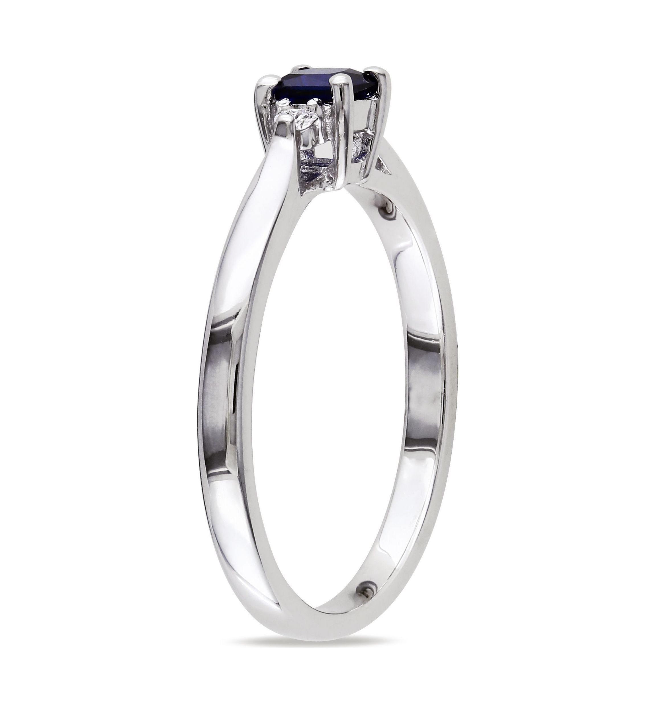 Lab Created Princess Cut Created Blue Sapphire and Diamond Accent Ring in Sterling Silver