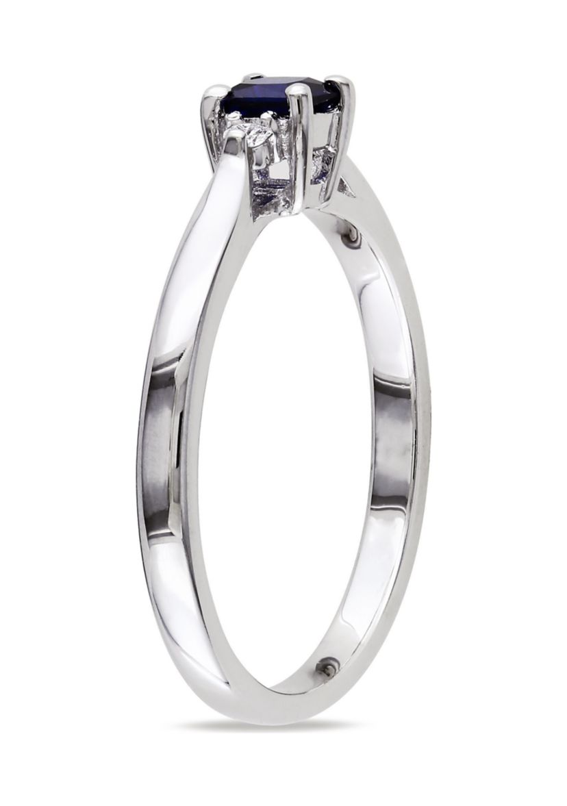 Lab Created Princess Cut Created Blue Sapphire and Diamond Accent Ring in Sterling Silver