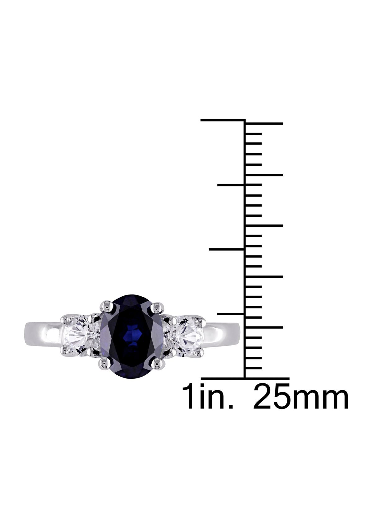 Lab Created Oval Cut Created Blue and Created White Sapphire 3-Stone Ring in Sterling Silver