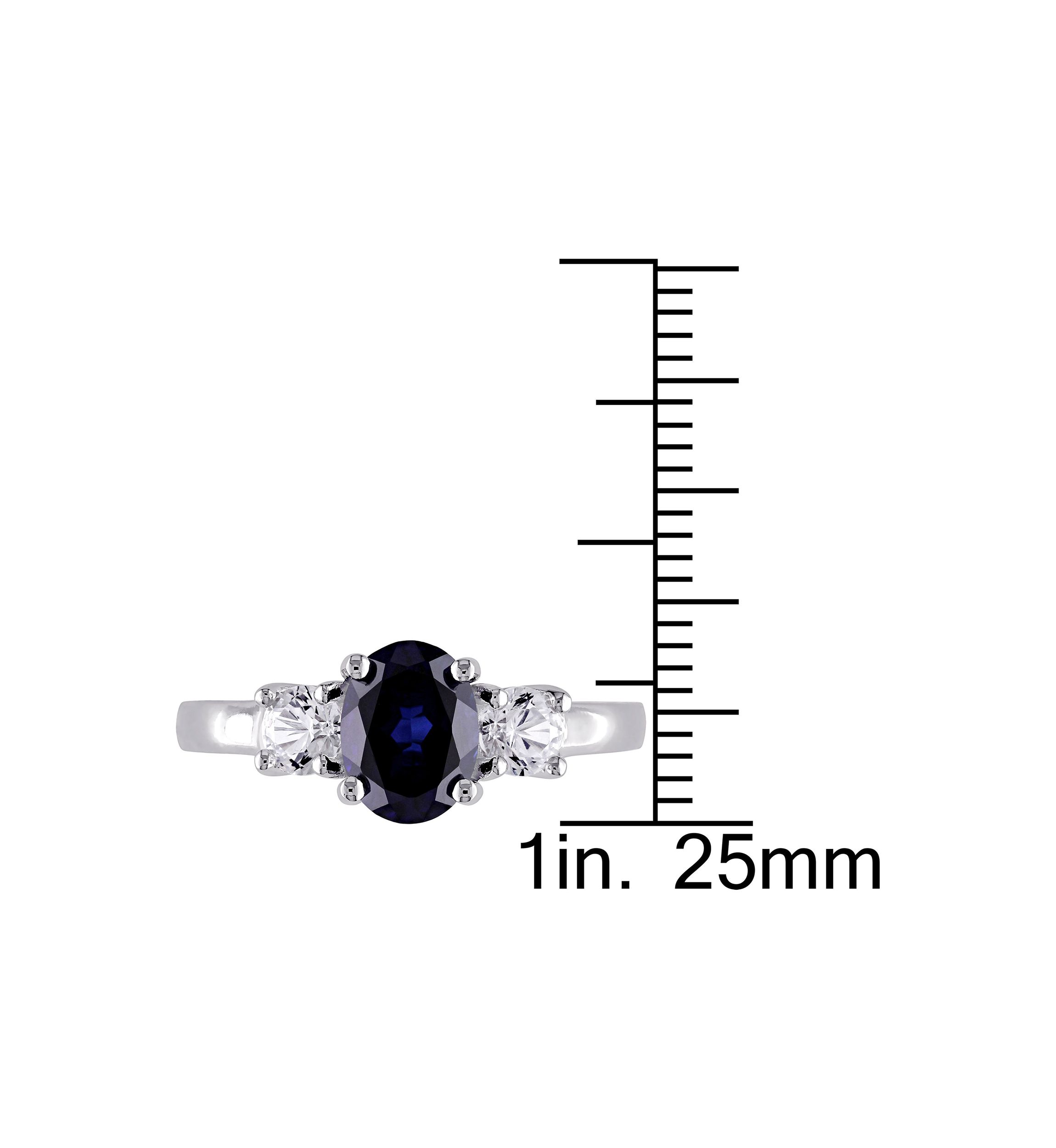 Lab Created Oval Cut Created Blue and Created White Sapphire 3-Stone Ring in Sterling Silver