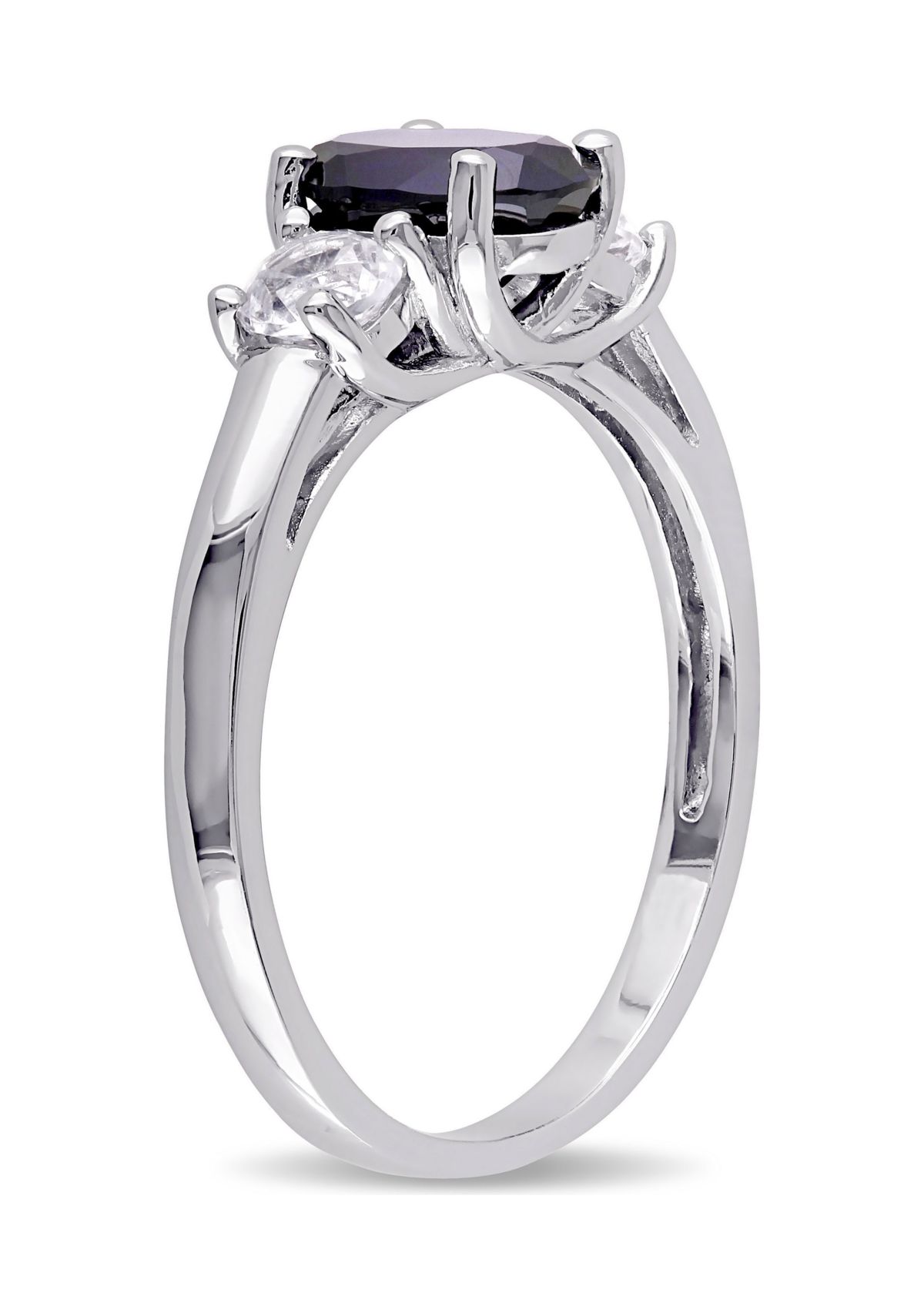 Lab Created Oval Cut Created Blue and Created White Sapphire 3-Stone Ring in Sterling Silver