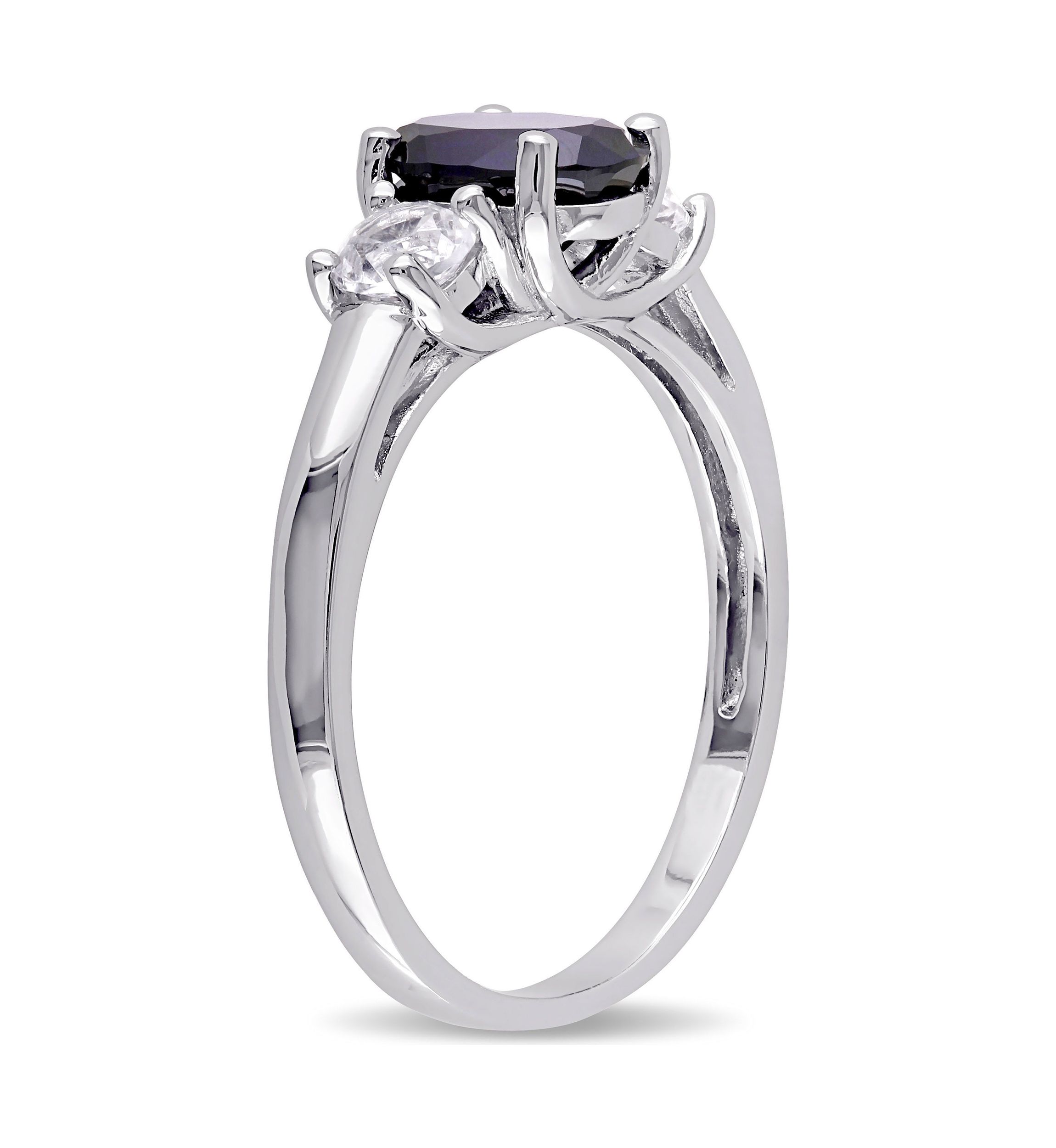 Lab Created Oval Cut Created Blue and Created White Sapphire 3-Stone Ring in Sterling Silver