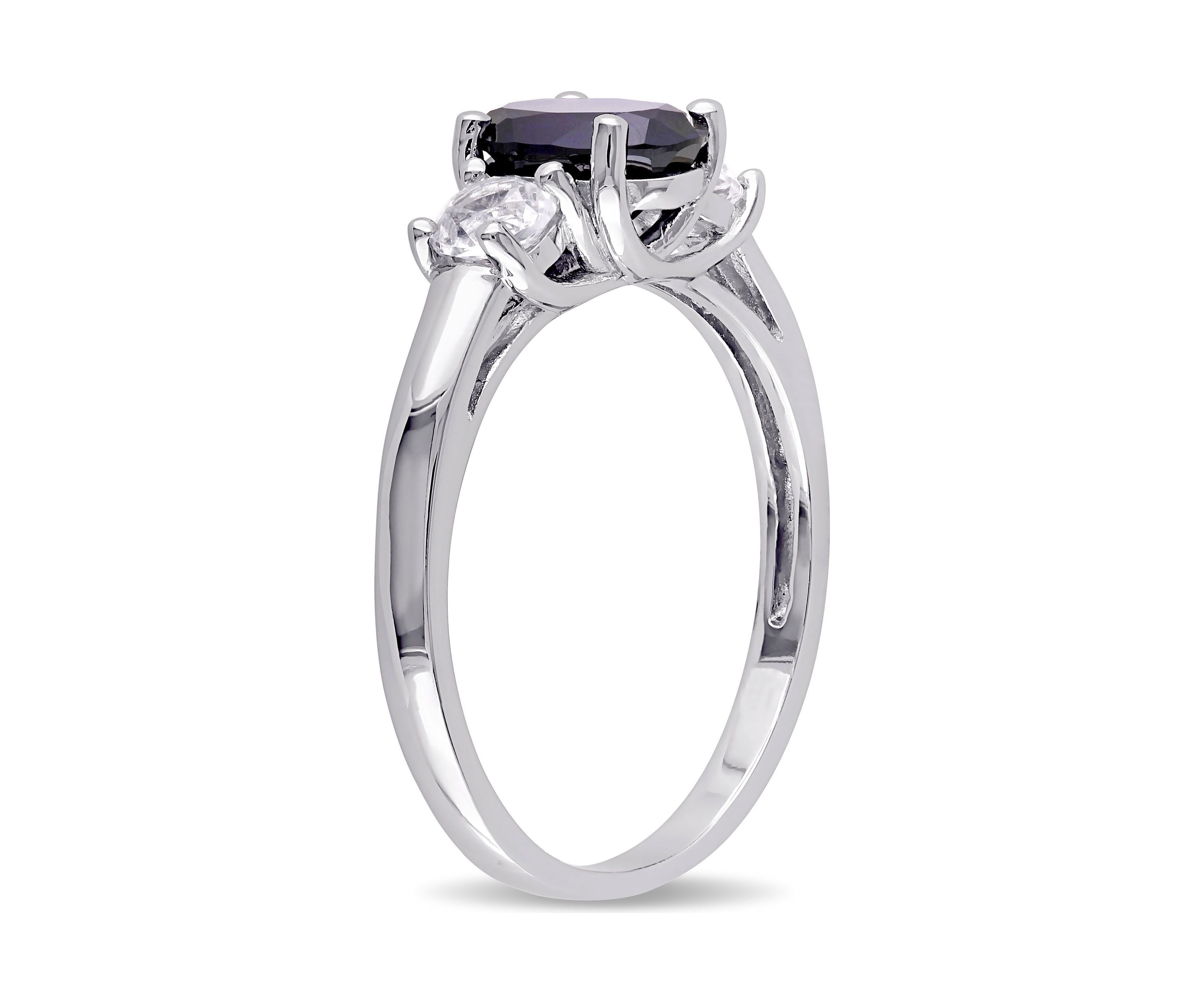 Lab Created Oval Cut Created Blue and Created White Sapphire 3-Stone Ring in Sterling Silver