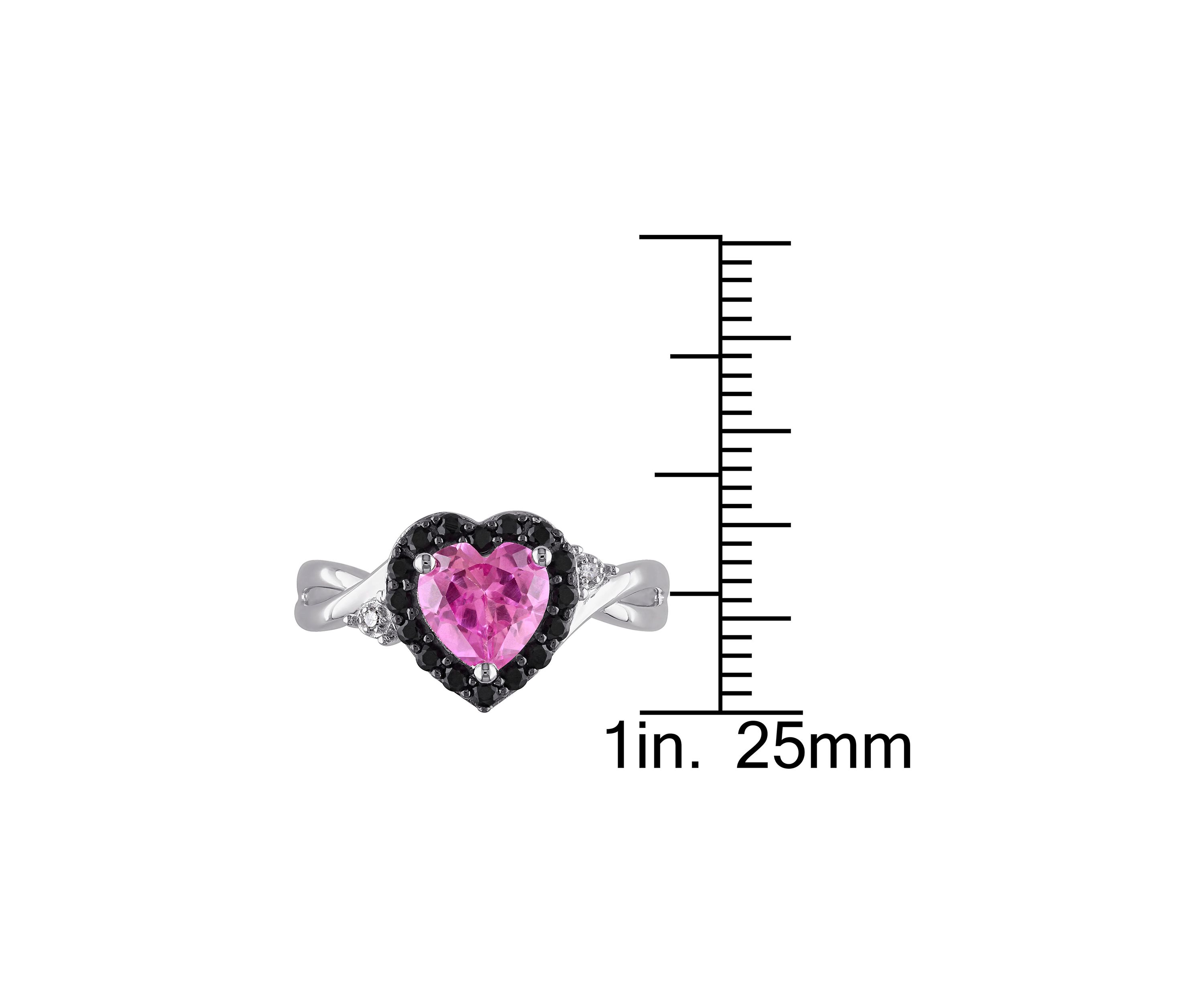 Lab Created Created Pink Sapphire, Black Spinel and Diamond Heart Ring in Sterling Silver