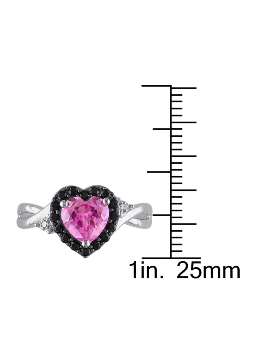 Lab Created Created Pink Sapphire, Black Spinel and Diamond Heart Ring in Sterling Silver