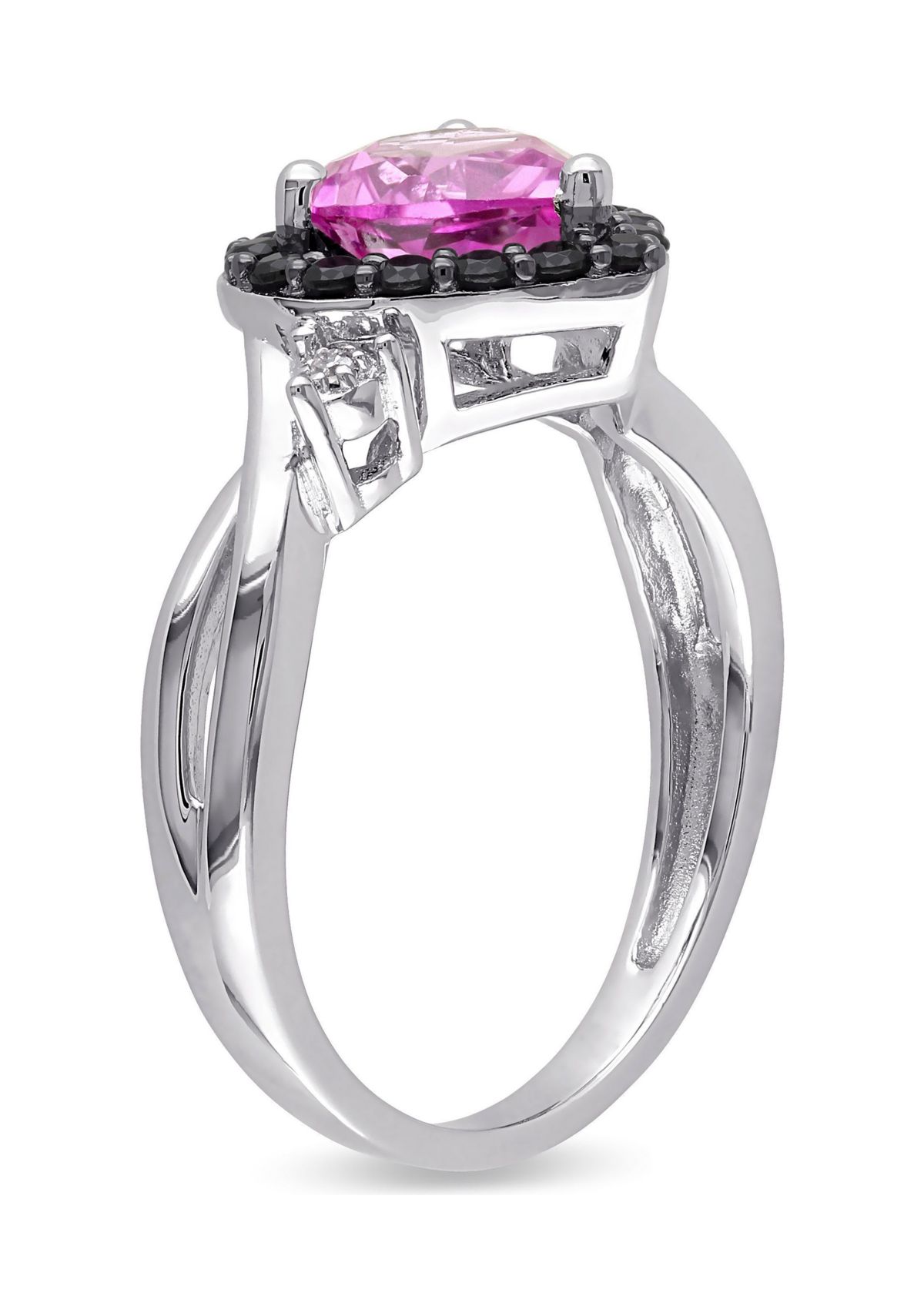 Lab Created Created Pink Sapphire, Black Spinel and Diamond Heart Ring in Sterling Silver