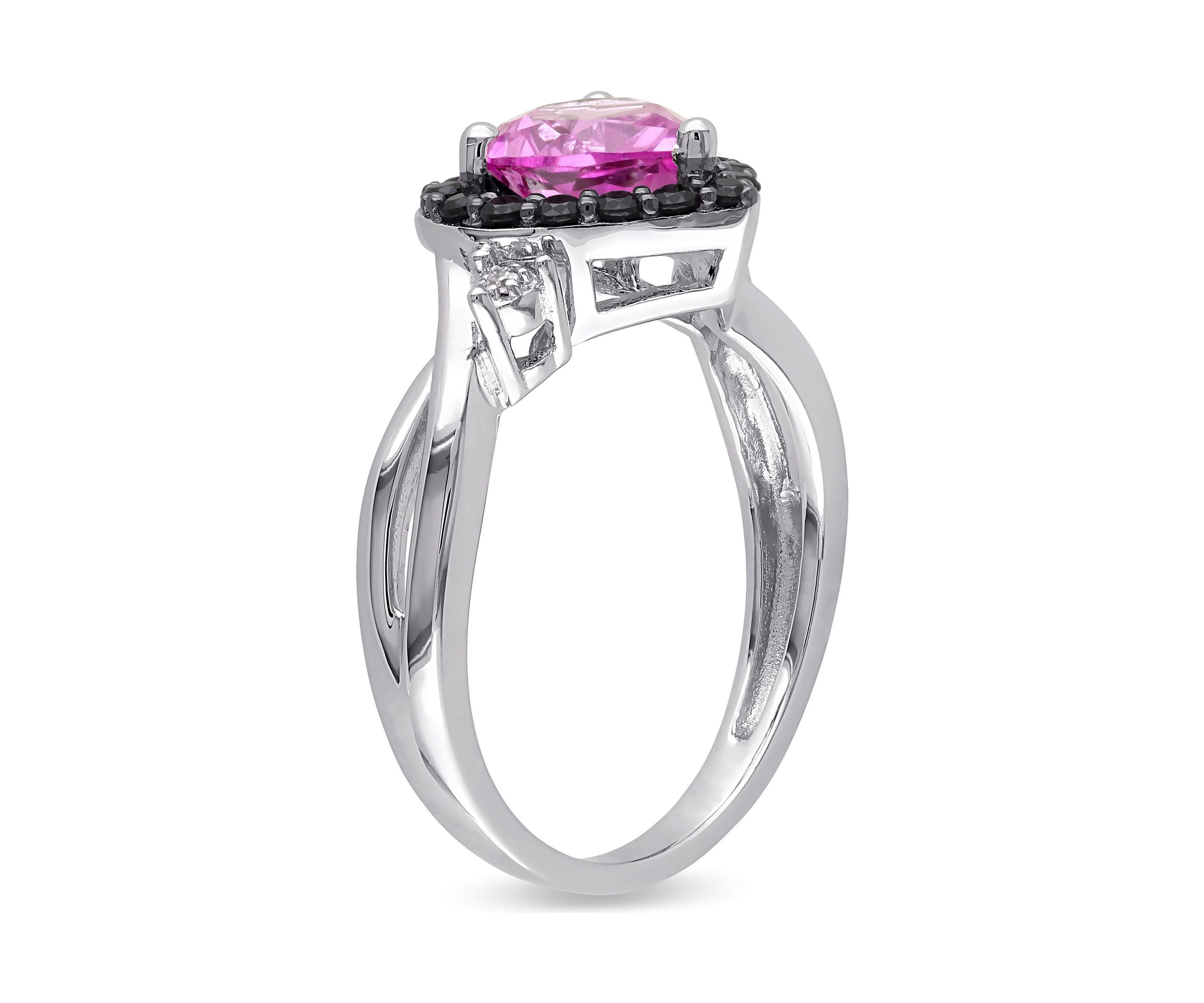 Lab Created Created Pink Sapphire, Black Spinel and Diamond Heart Ring in Sterling Silver