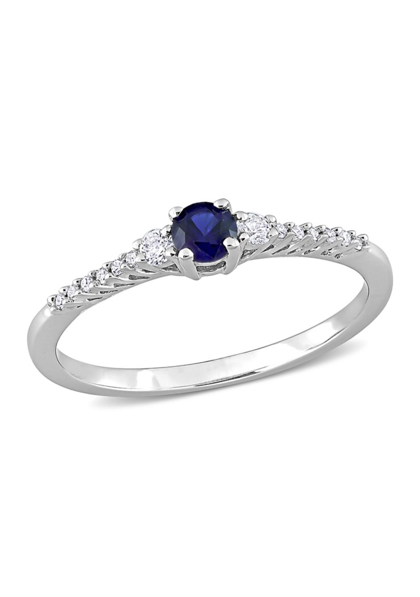 Lab Created Created Blue and Created White Sapphire and Diamond Accent Ring in Sterling Silver
